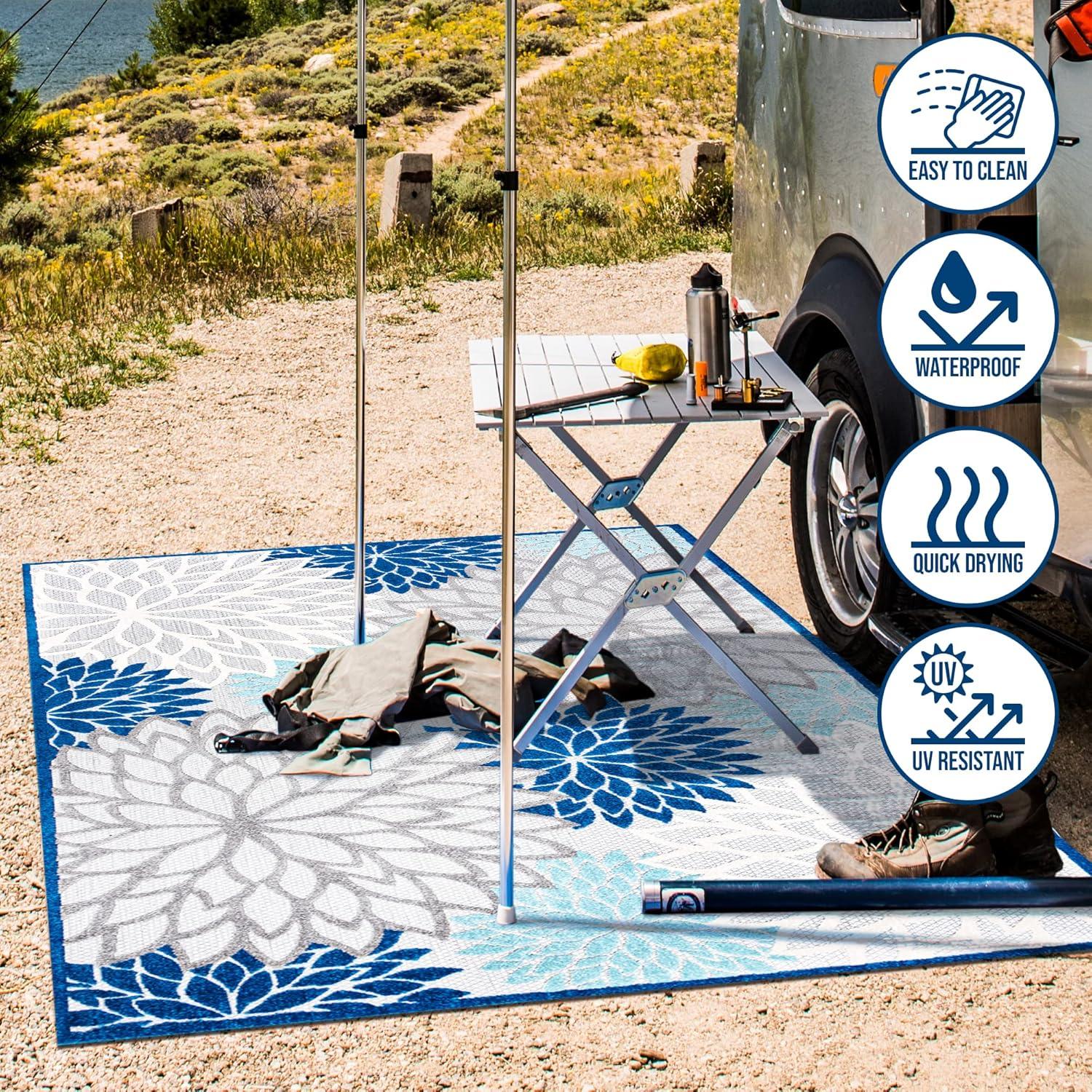 4'x6' Minori Floral Indoor/Outdoor Area Rug, Blue/Gray - JONATHAN Y