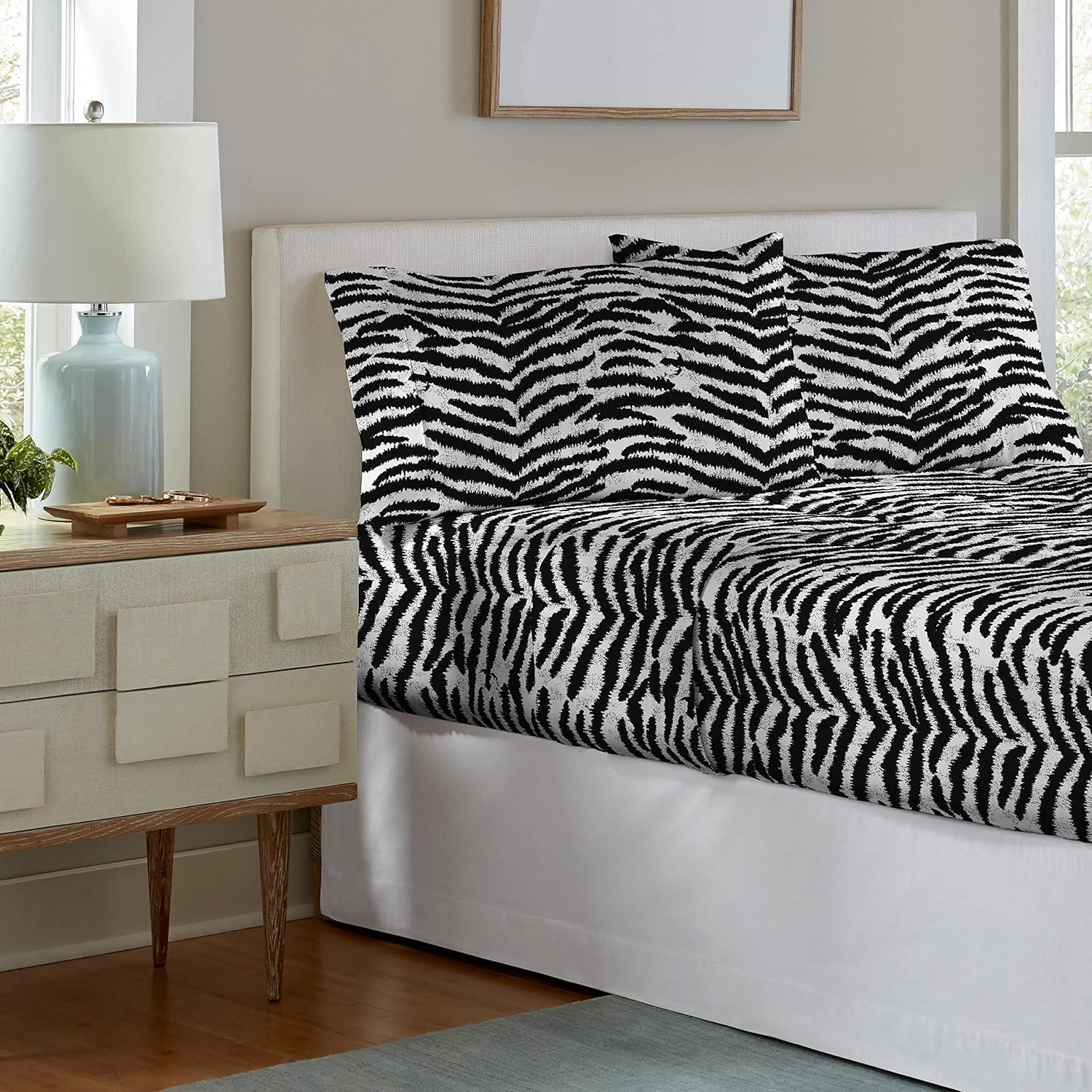 Pointehaven 180 GSM Cotton Flannel Sheet Set - Full, Zebra