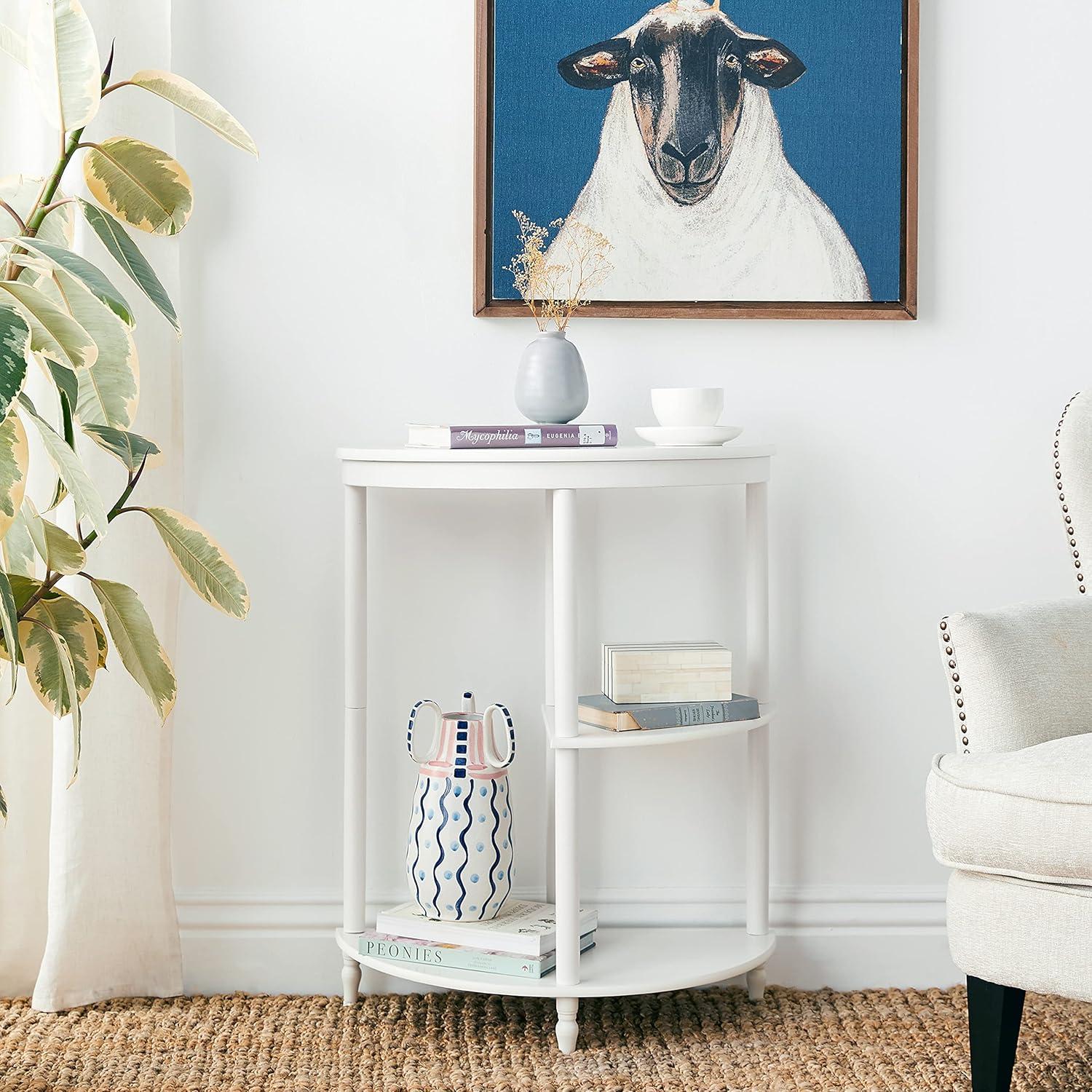 Traditional Demilune White Wood Console Table with Storage