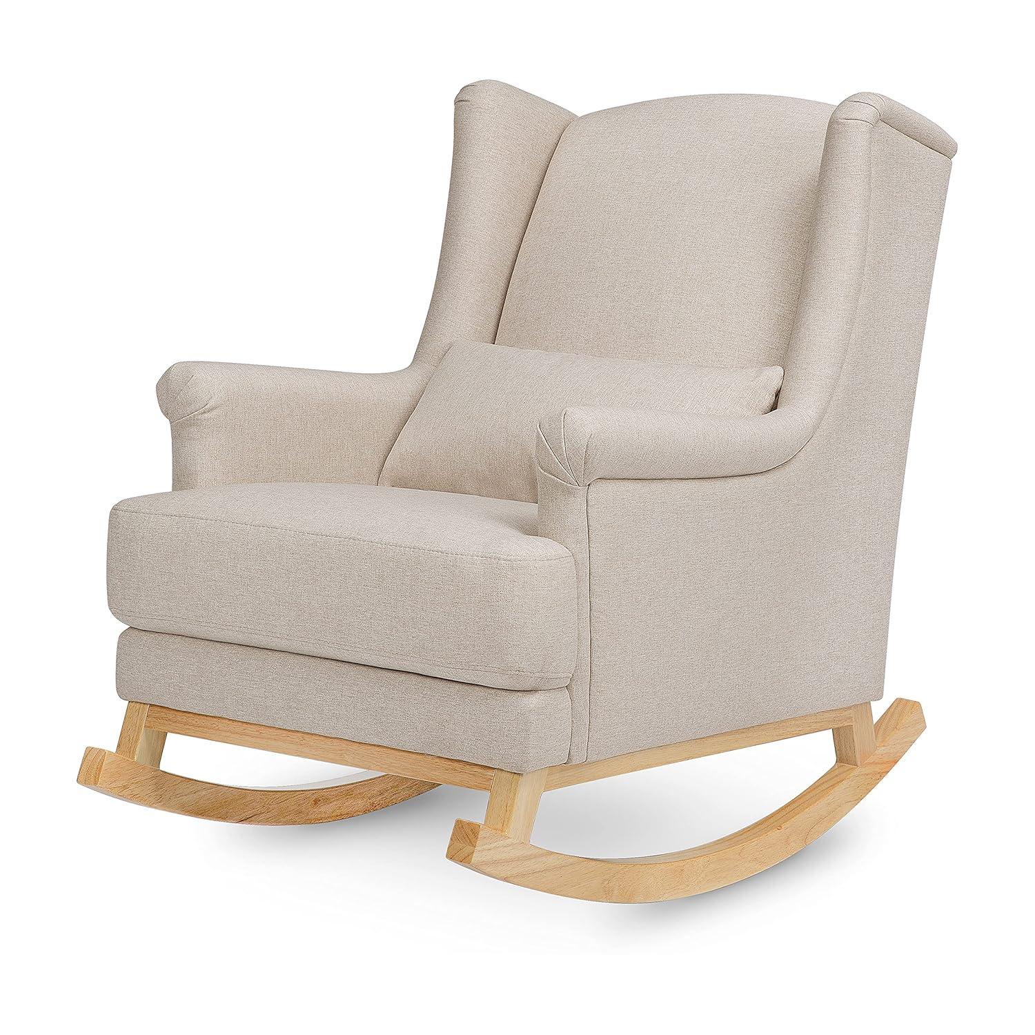 Miranda Cream Performance Fabric Wingback Rocking Chair with Medium Wood Legs