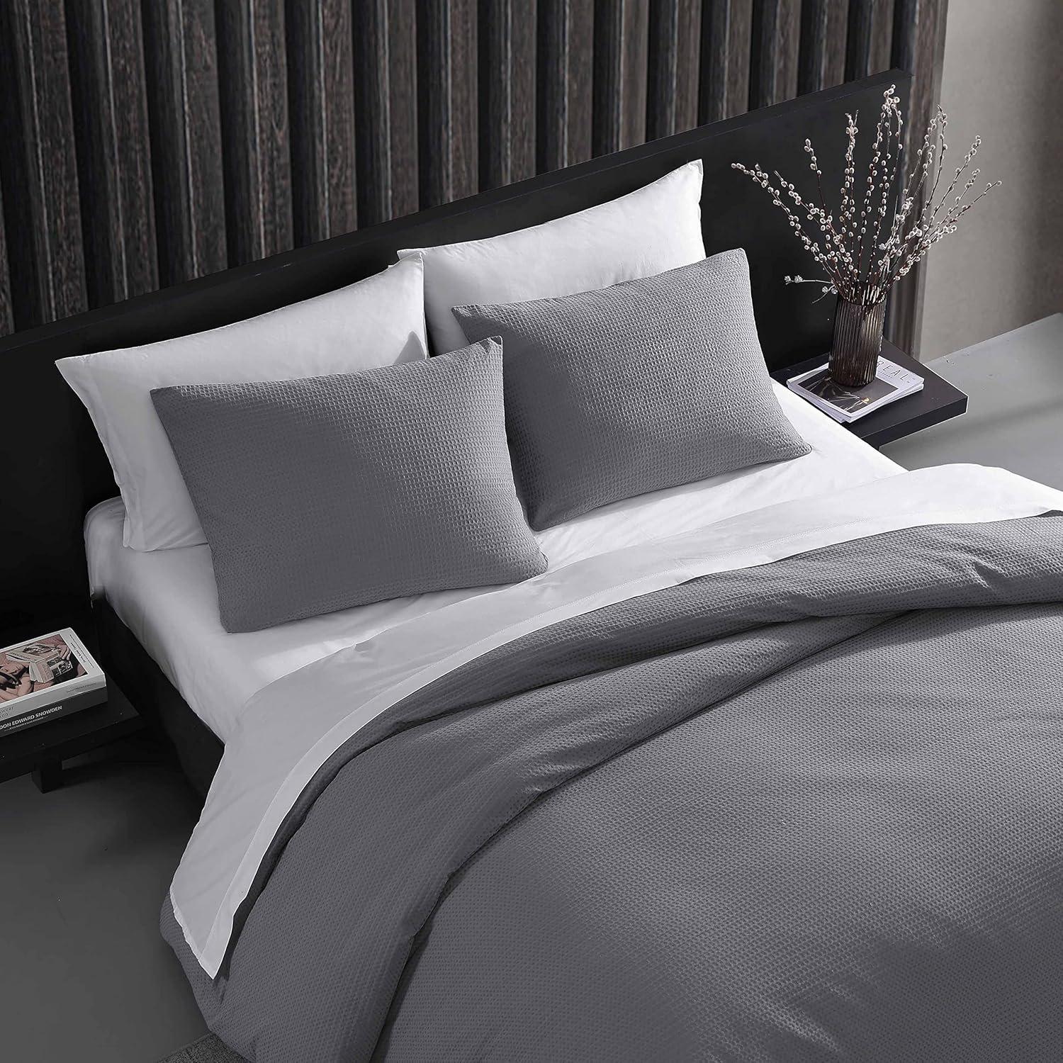 King Pewter Gray Cotton Waffle Weave Bedspread Cover