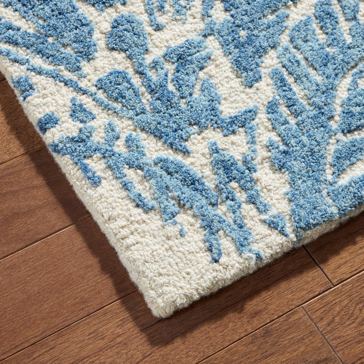 NICOLE MILLER NEW YORK Mod Damask Chambray Handcrafted Wool Area Rug Blue