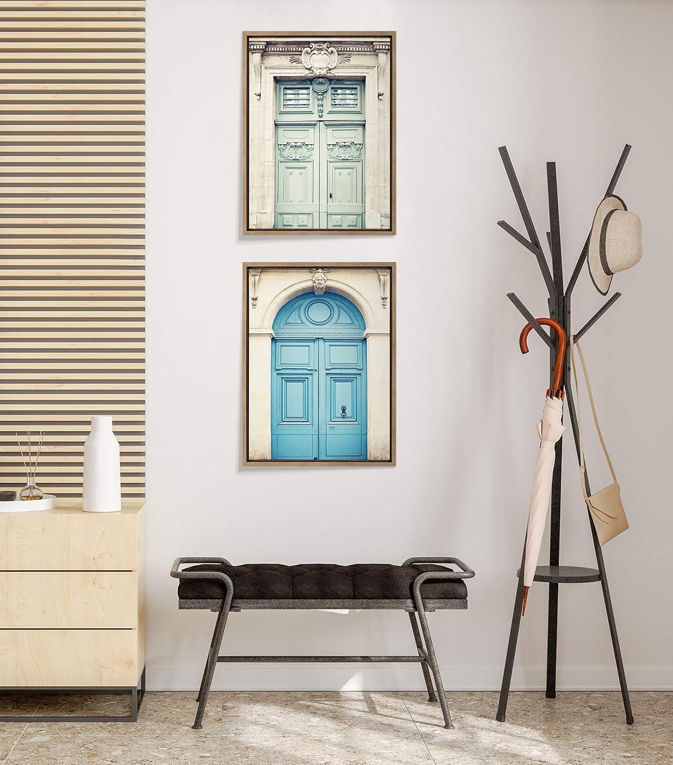 18" x 24" (Set of 2) Sylvie Classic Parisian Blue Paris Door by Caroline Mint Framed Wall Canvas Set Gold - Kate & Laurel All Things Decor