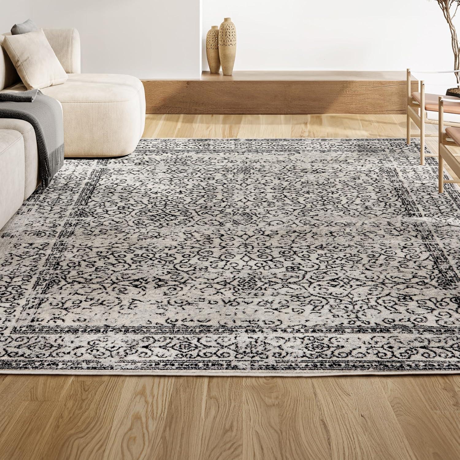4'x6' Ferro Filigree Charcoal Black and White Area Rug, Gray/Black - JONATHAN Y