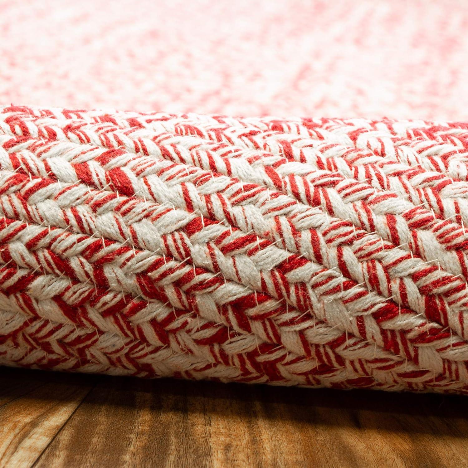 Leslie Country Red & White Area Rug Oval 8' x 10' Oval