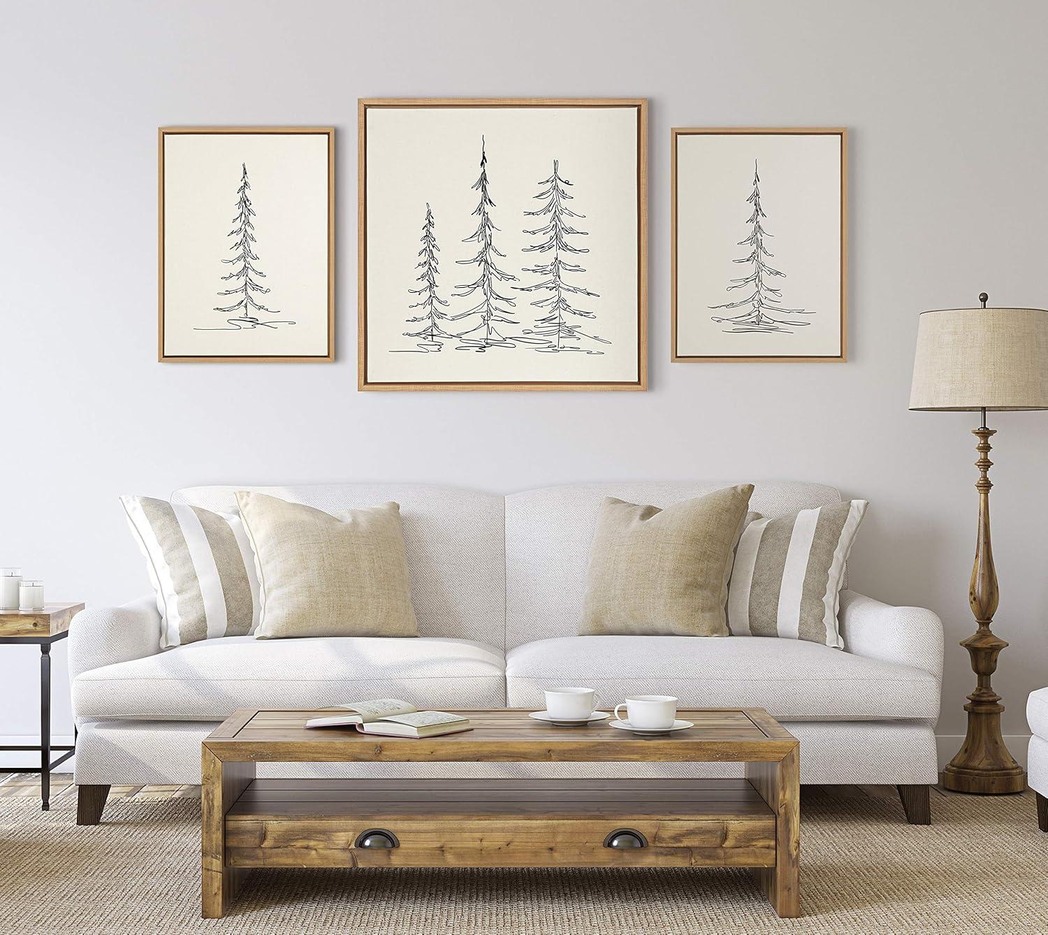 Sylvie Minimalist Evergreen Trees Sketch Framed Wall Canvas - Kate & Laurel All Things Decor