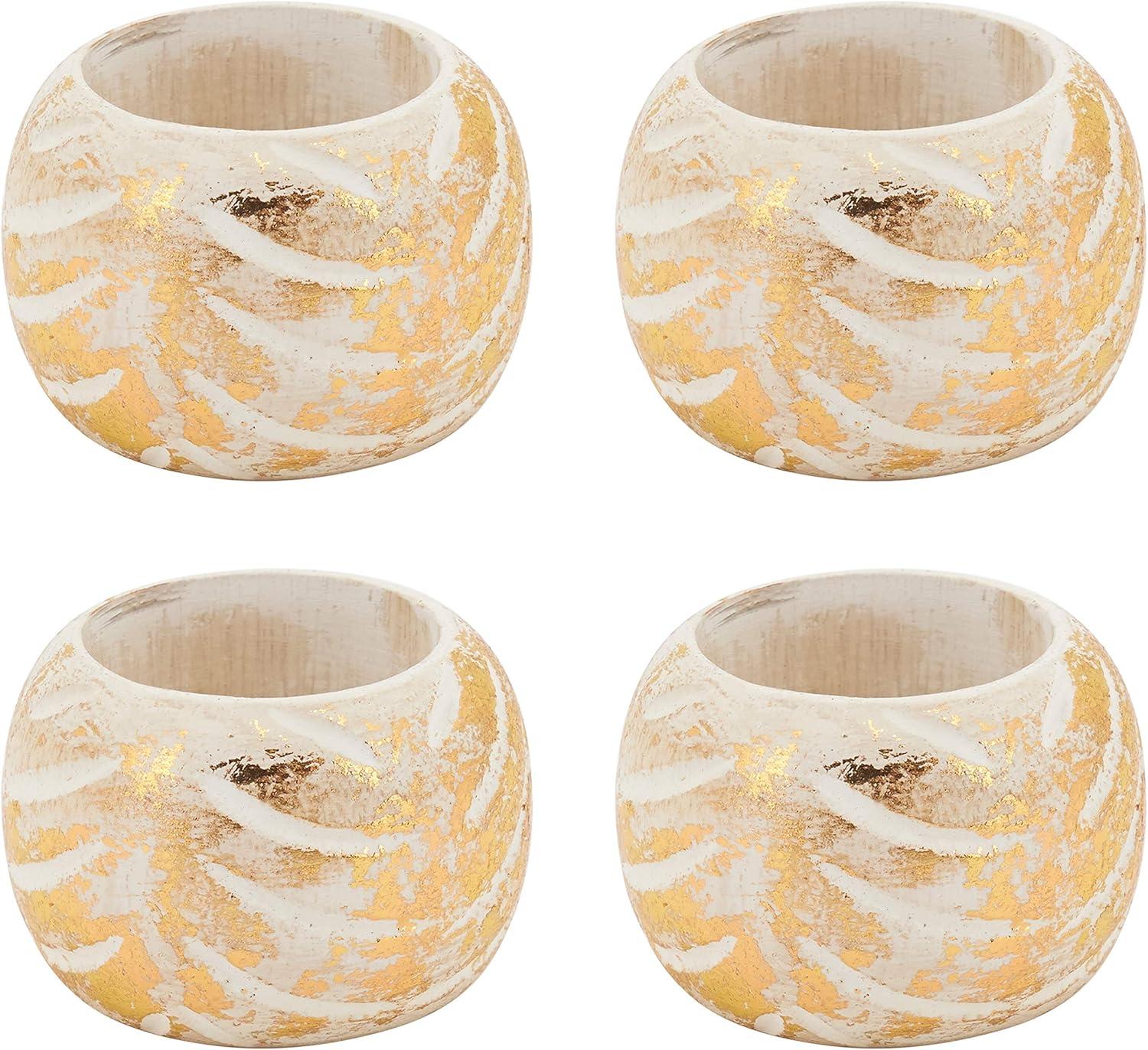 Saro Lifestyle Foil Print Design Wood Napkin Rings (Set of 4)