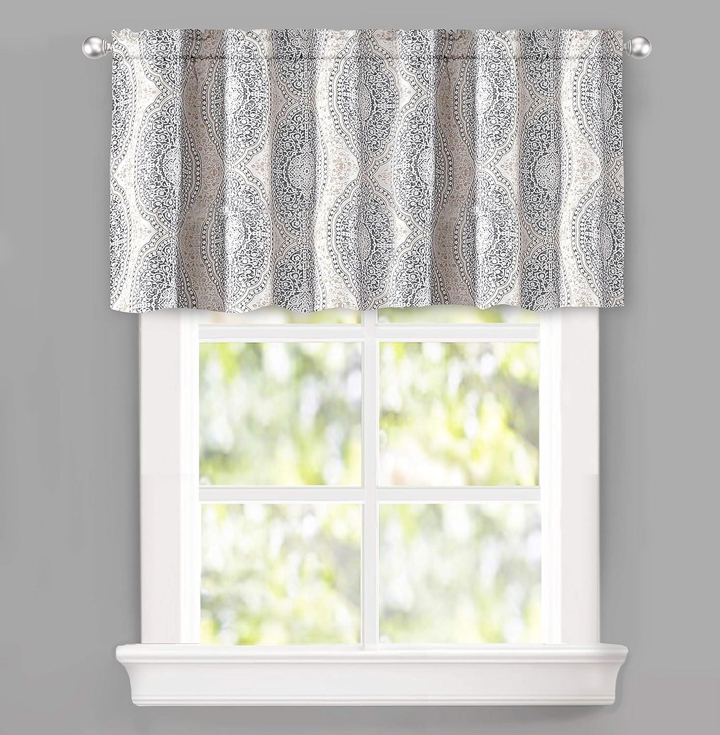 Adrianne Beige and Gray Damask Floral Window Valance 52" x 24"