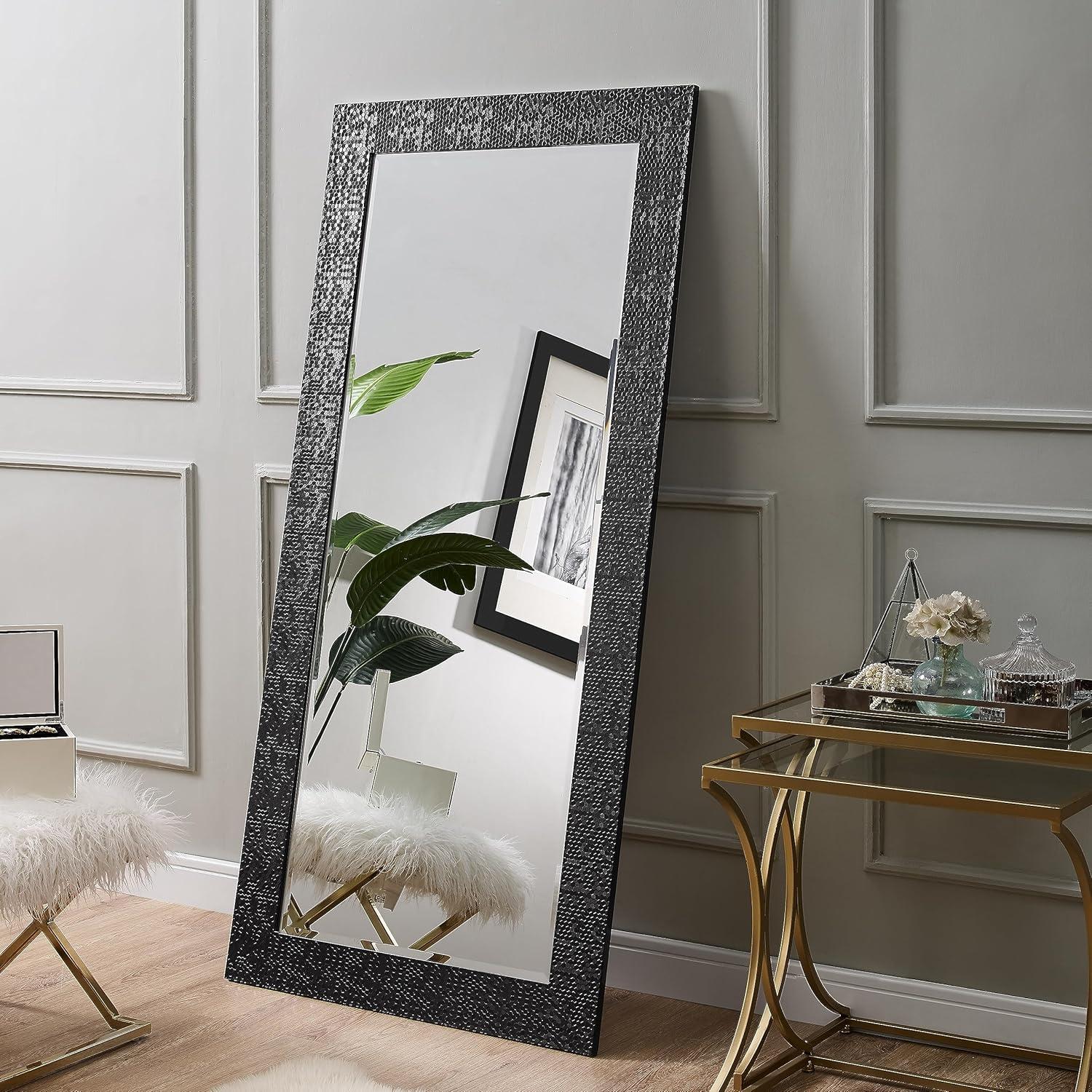 Home Imports Emporium Mosaic Style Full Length Mirror Standing Hanging/Leaning Against Wall, Large Rectangle Free Standing Full Body Dressing Mirror