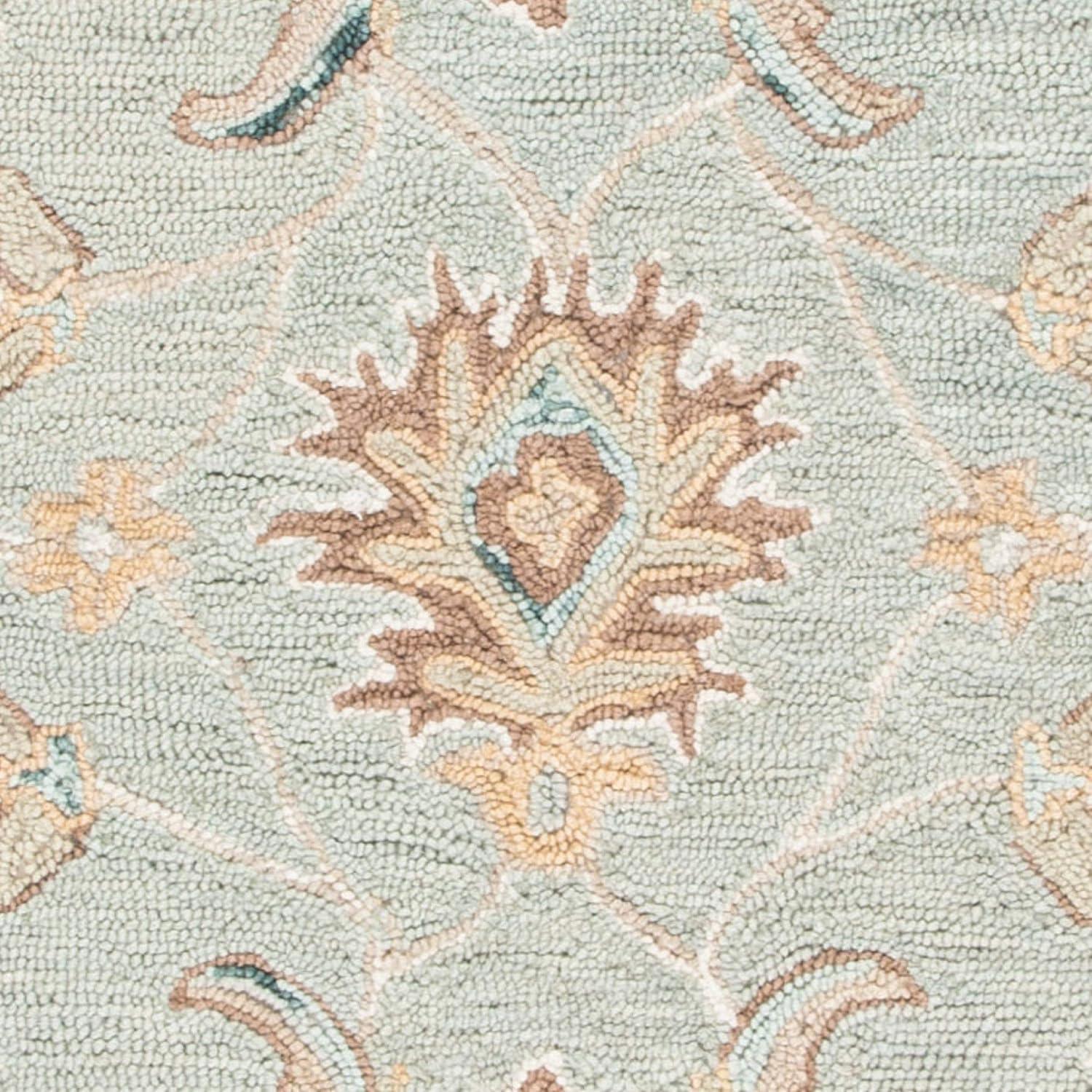 SAFAVIEH Blossom Fletcher Floral Bordered Wool Area Rug, Aqua/Ivory, 5' x 8'