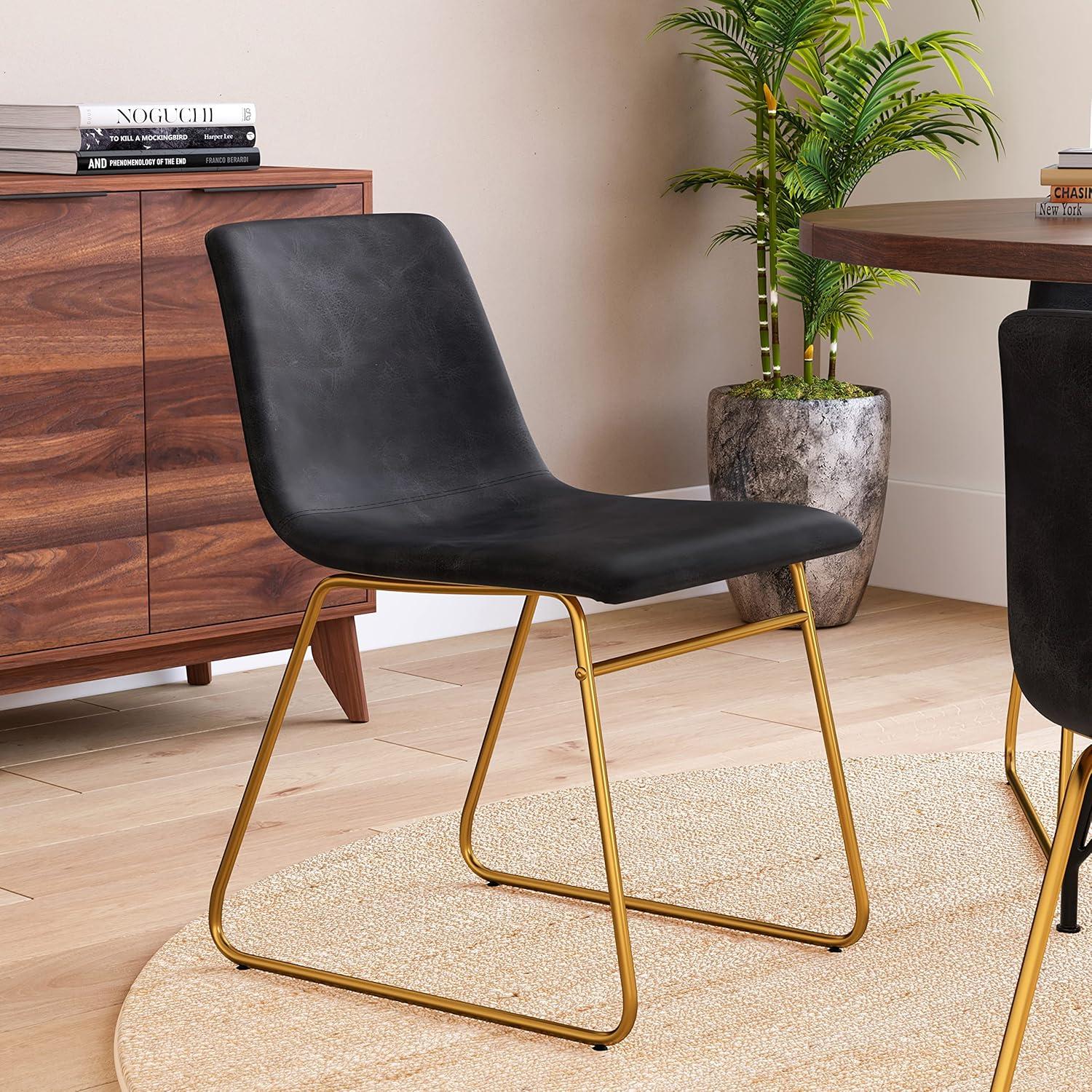 Taylor & Logan 18 Inch Indoor Dining Table Chairs, LeatherSoft Upholstery-Set of 2 Gray Faux Leather/Black Frame