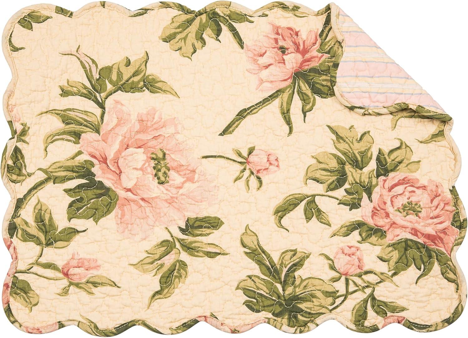 C&F Home 13" x 19" Journee Reversible Quilted Vintage Floral Scalloped  Spring & Summer Dining Tabletop Placemats, Set of 6