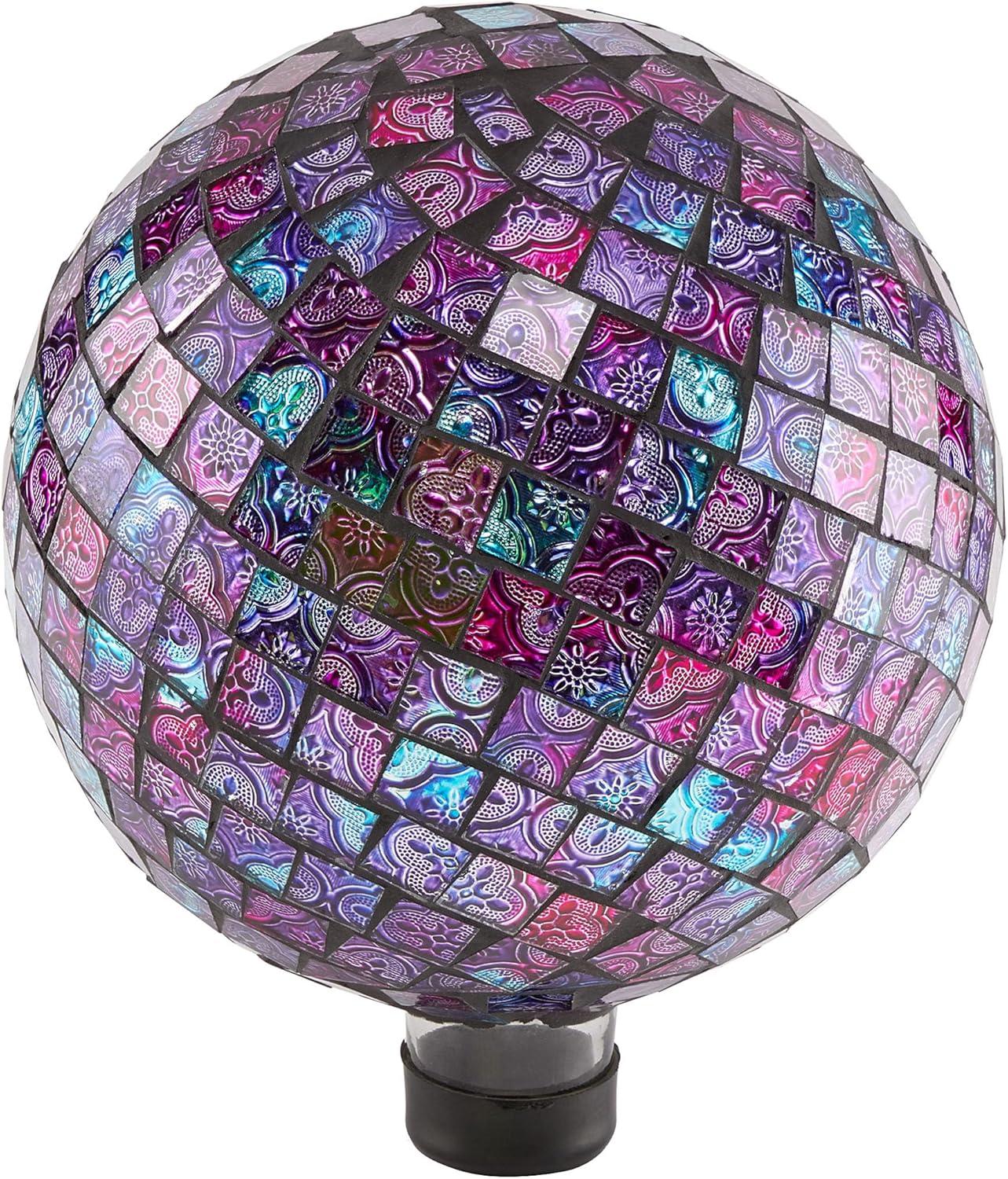 12" x 10" Indoor/Outdoor Embossed Pattern Glass Gazing Globe Purple - Alpine Corporation: Durable Polystone, LED Lights