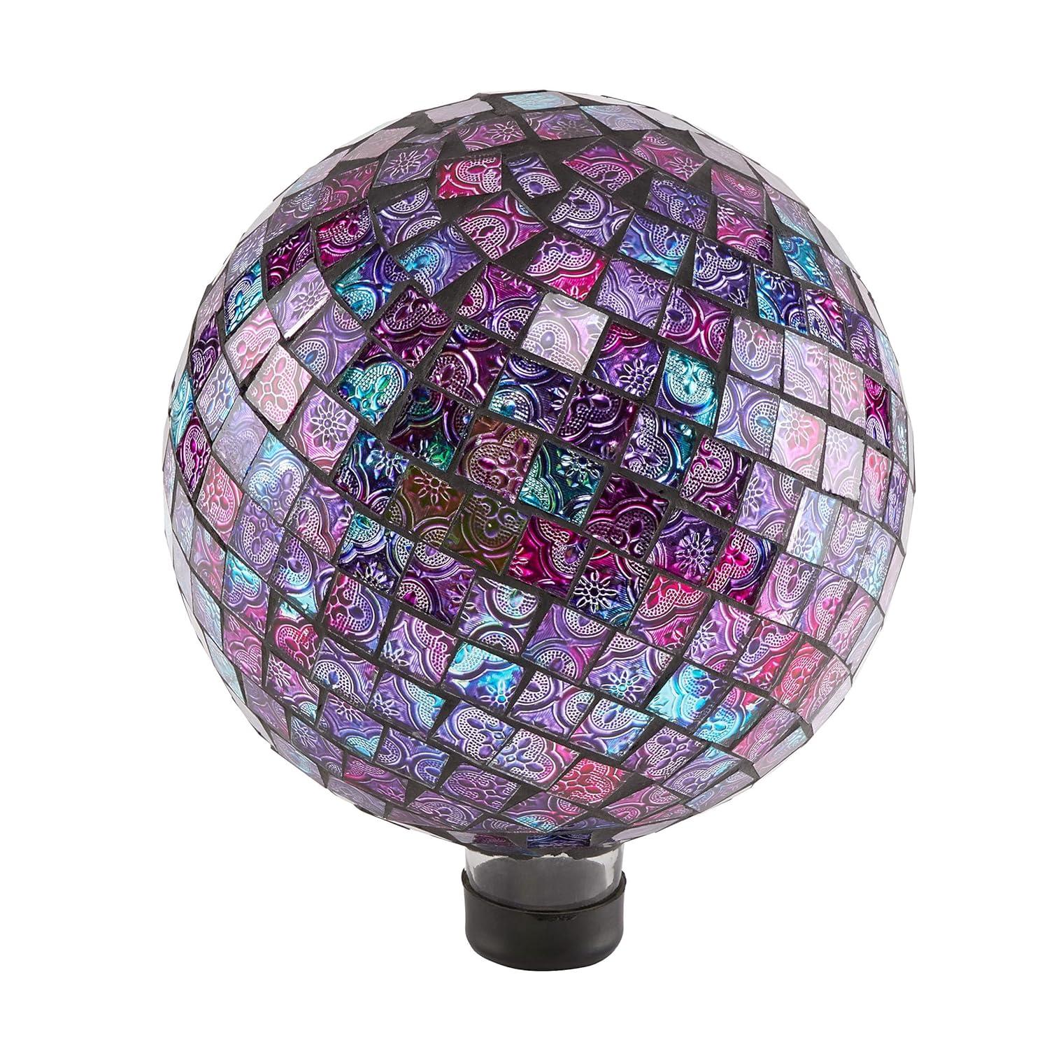 12" x 10" Indoor/Outdoor Embossed Pattern Glass Gazing Globe Purple - Alpine Corporation: Durable Polystone, LED Lights