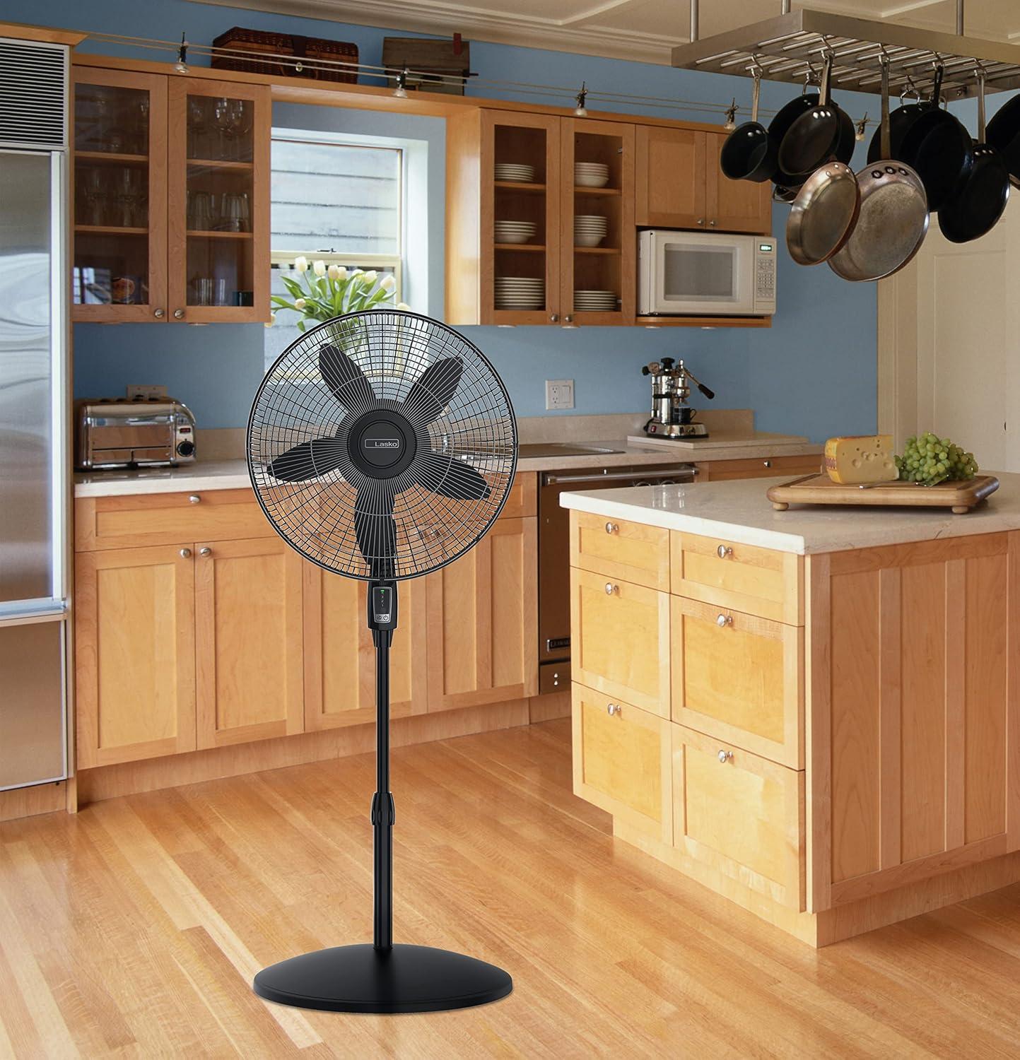 Black Adjustable Height Oscillating Floor Fan with Remote Control