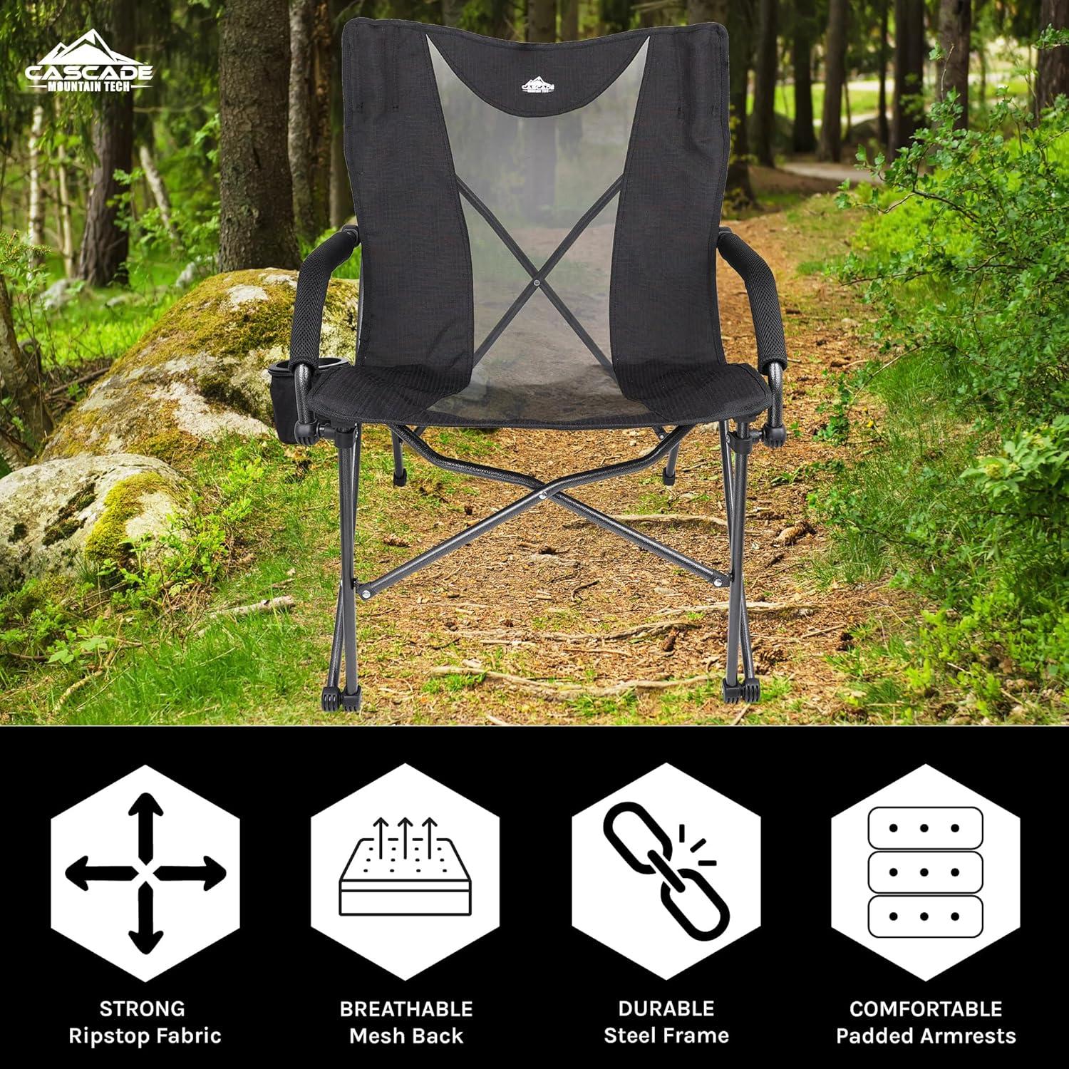 Cascade Mountain Tech Heavy Duty LP Camp Chair All Ages, Rip Stop Polyester Fabric