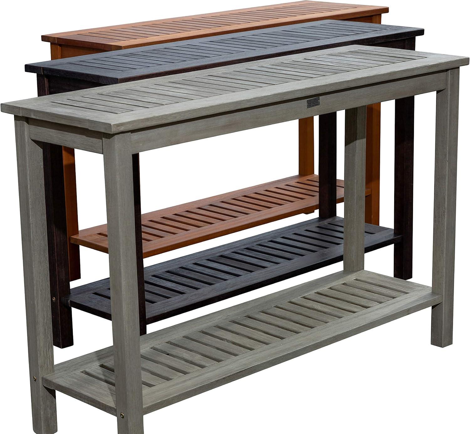 Driftwood Gray Eucalyptus Outdoor Console Table with Dual Shelves