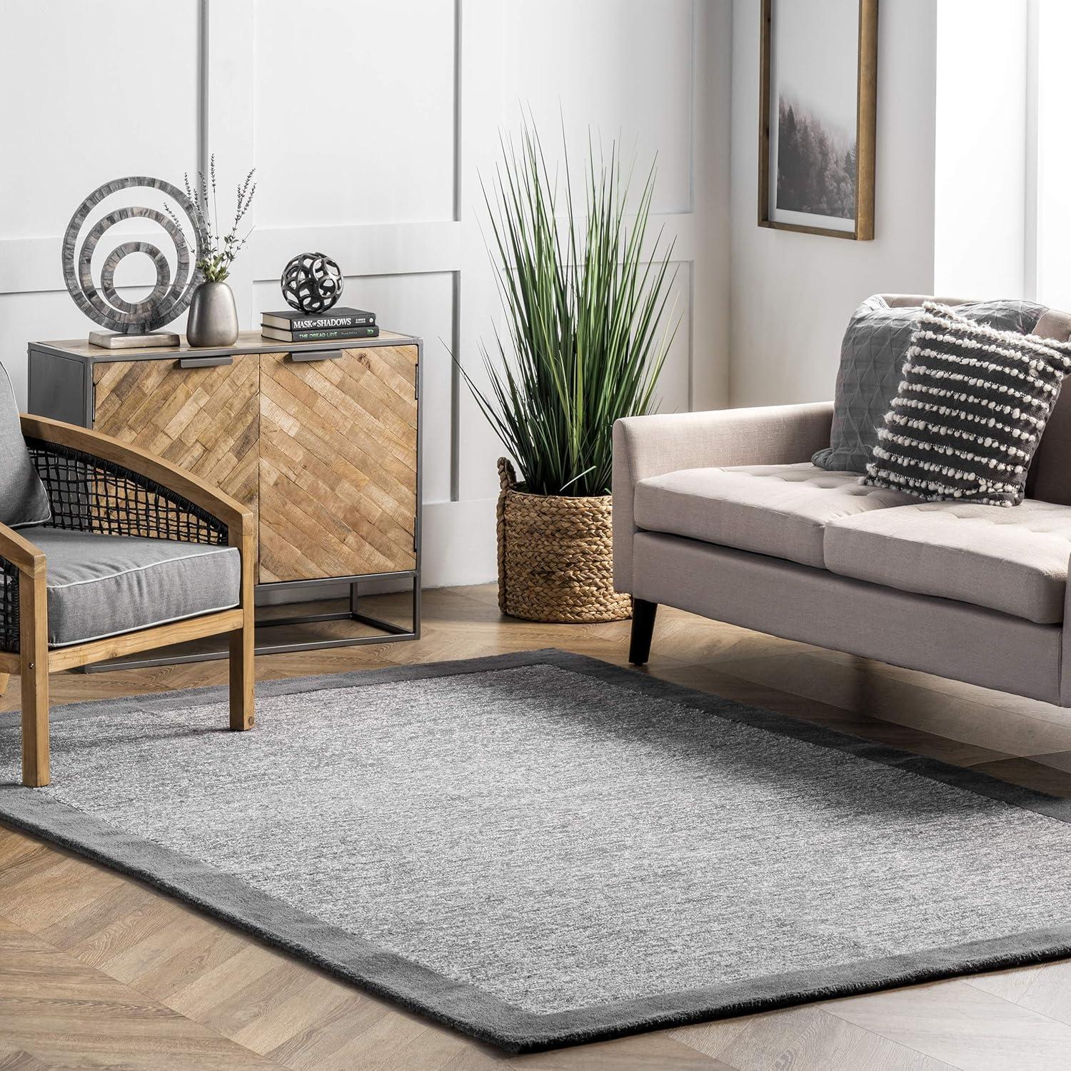 5&#39;x8&#39; Marianne Handmade Wool Border Area Rug Gray - nuLOOM