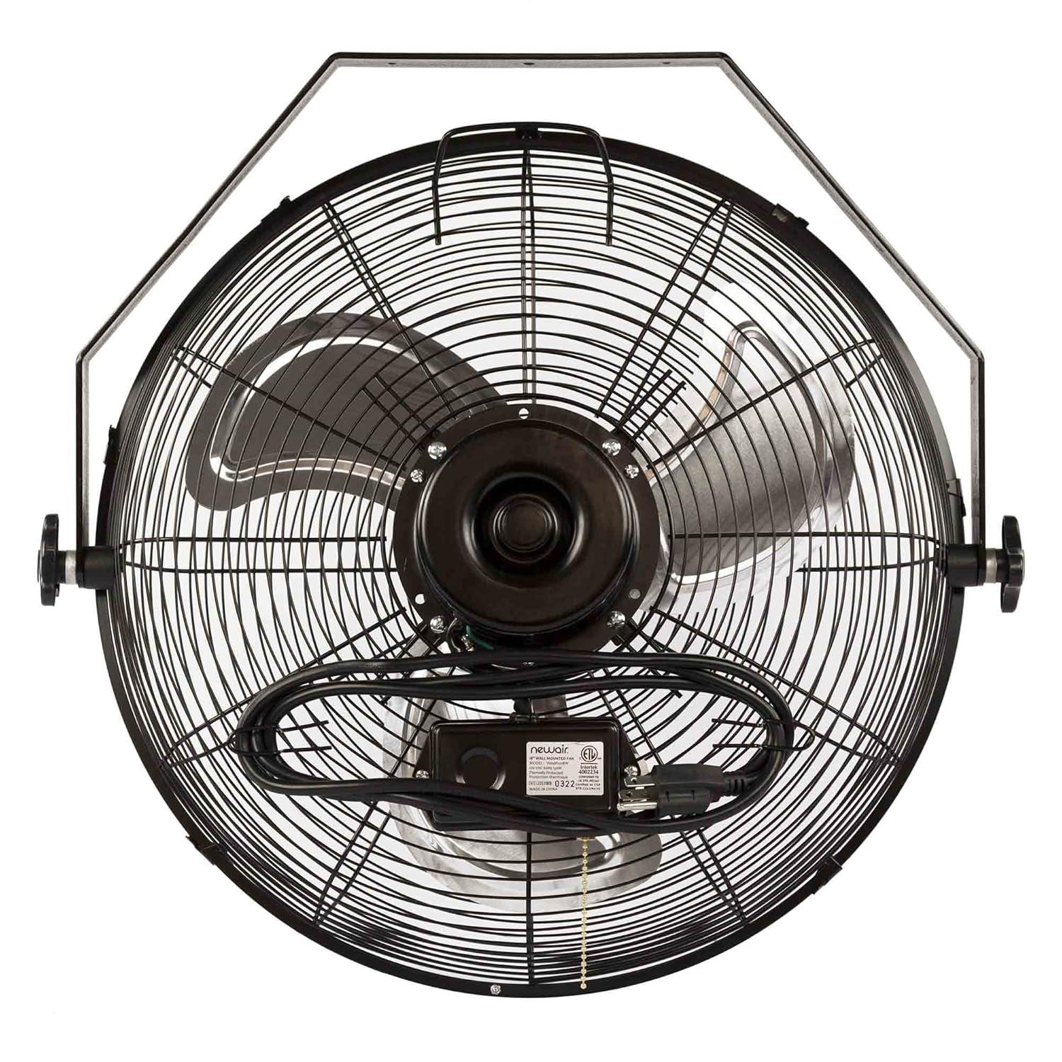 Newair Newair 18" High Velocity Wall Mount Fan, Heavy Duty Outdoor Fan, Adjustable Tilt and 3 Speeds up to 4012 CFM, Pull Chain Switch