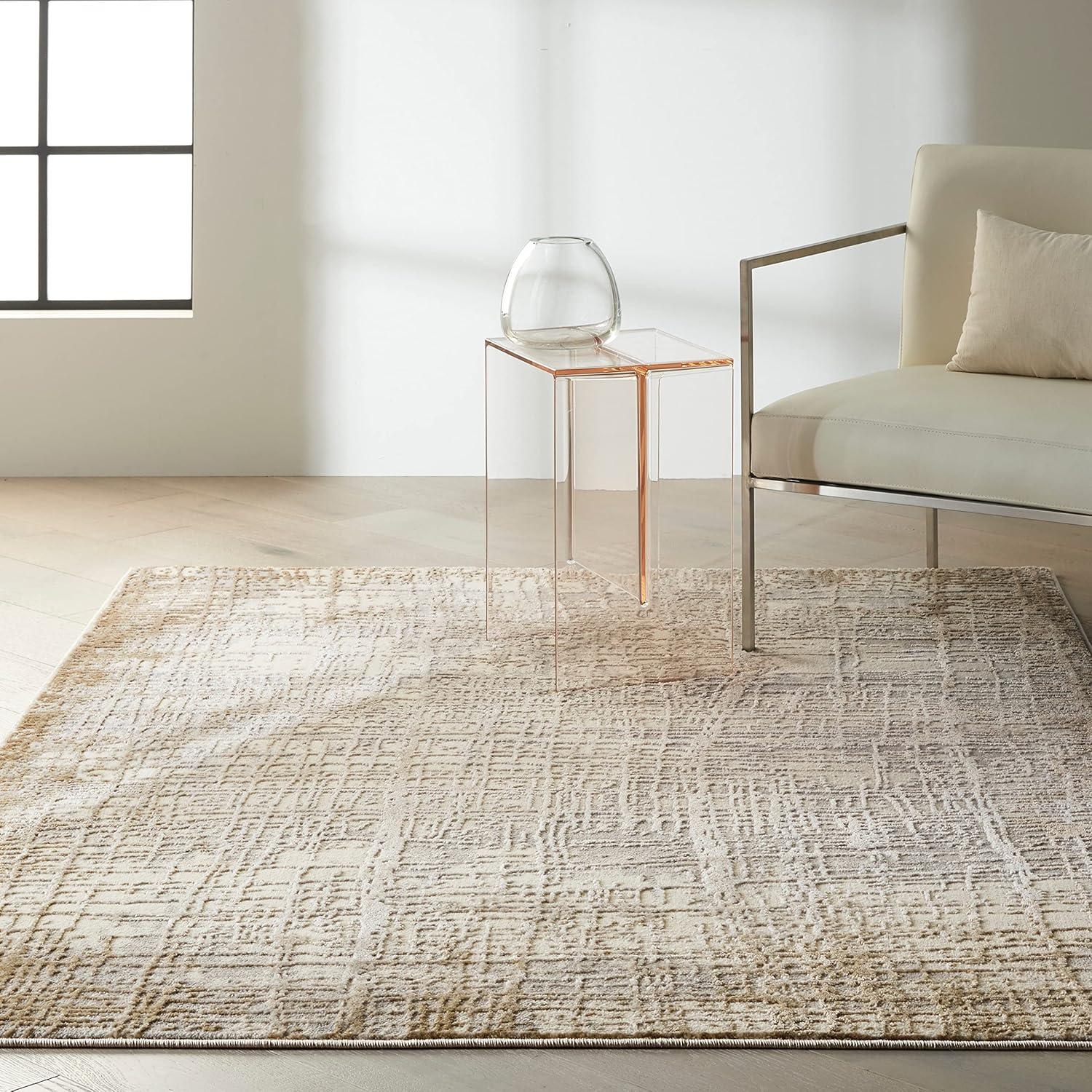 Ivory & Taupe Abstract Handmade Wool Blend 4' x 6' Rug