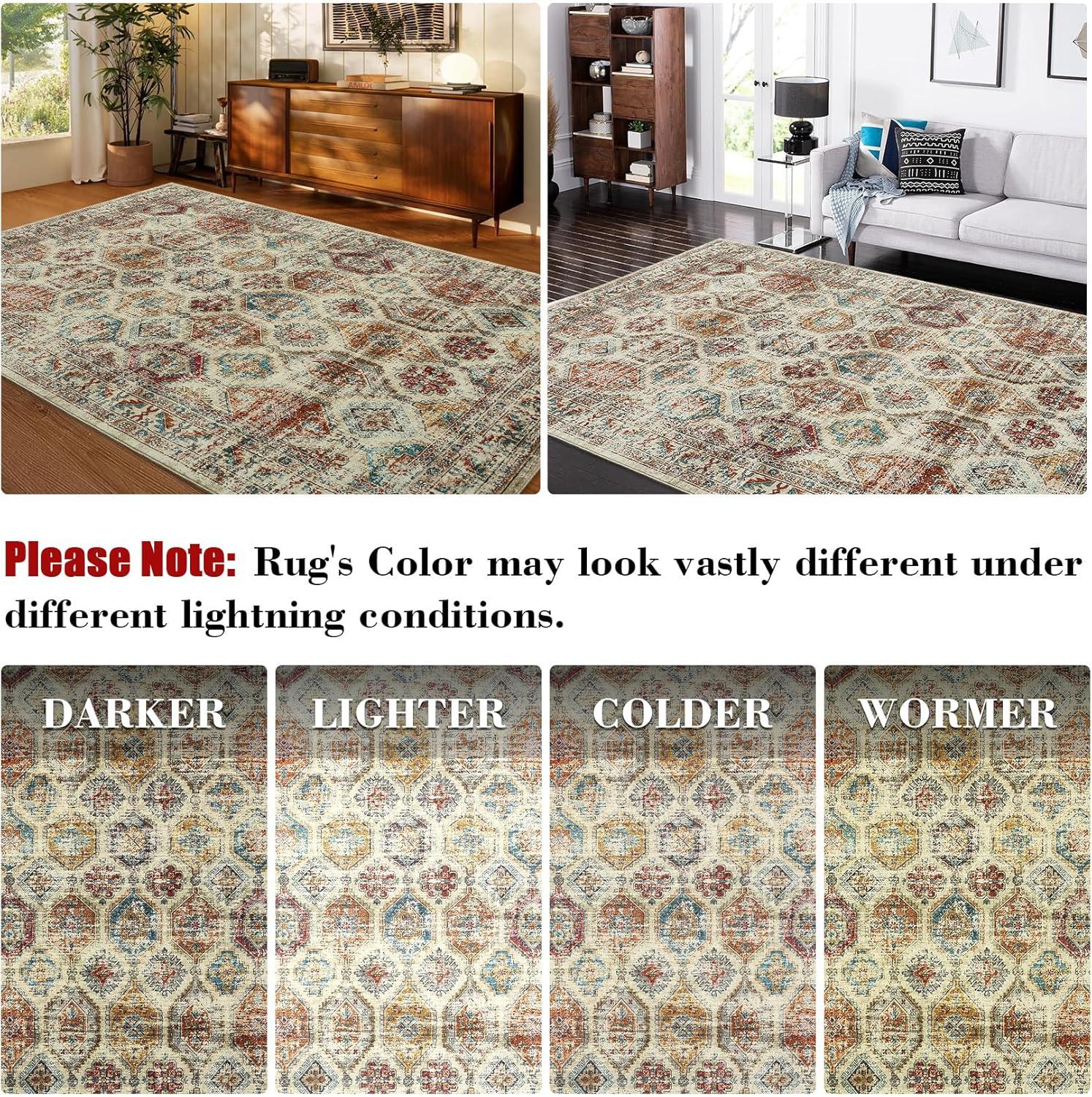 Garvee 8'x10' Large Area Rug for Living Room Vintage Rug Geometric Rug Non Slip Low Pile Indoor Bedroom Rug, Multi