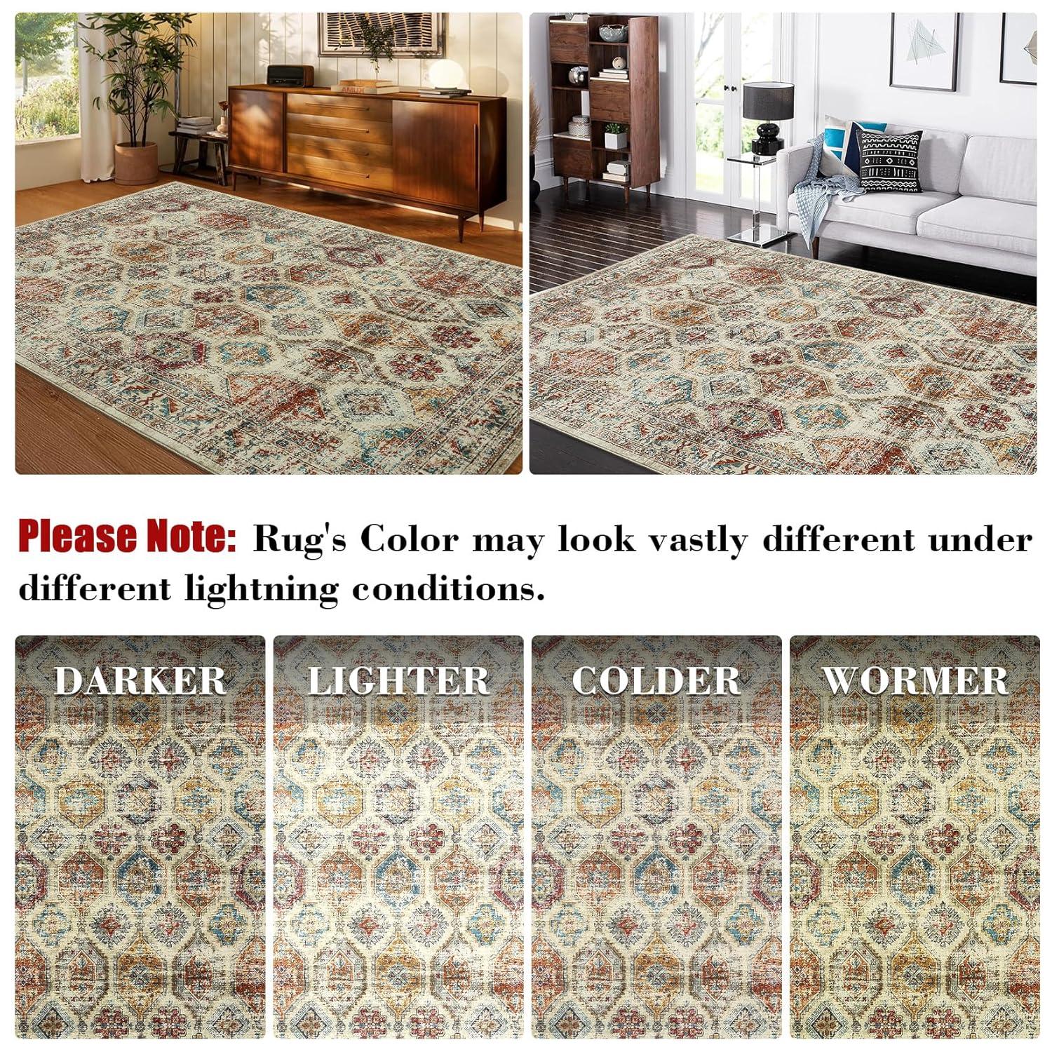 Garvee 8'x10' Large Area Rug for Living Room Vintage Rug Geometric Rug Non Slip Low Pile Indoor Bedroom Rug, Multi