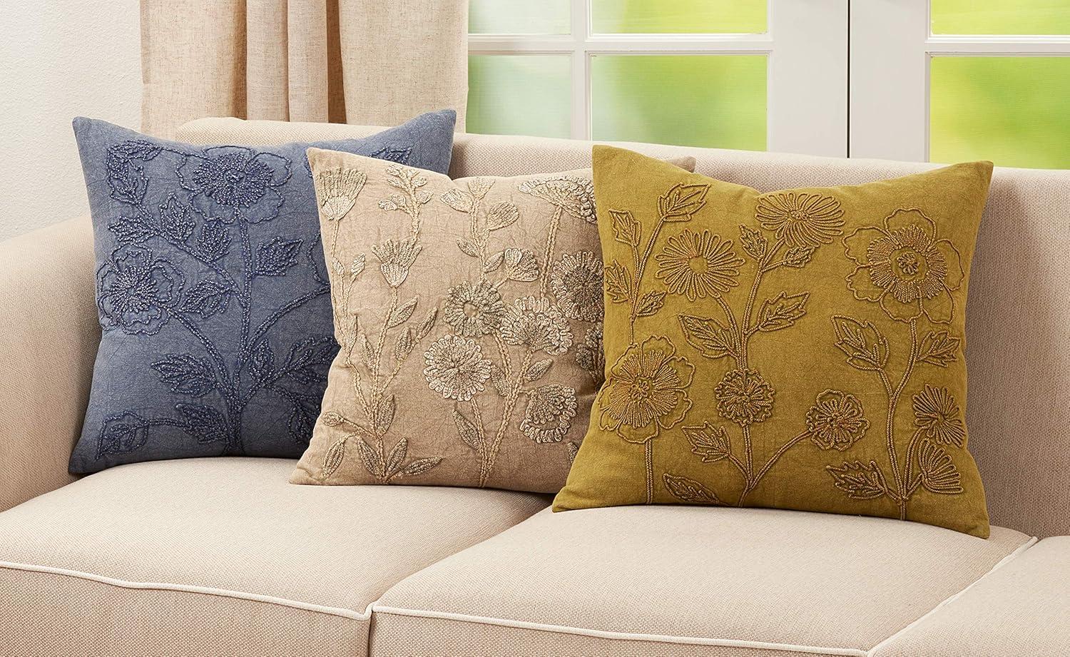 Saro Genevieve Collection Appliqued Cotton Pillow Cover