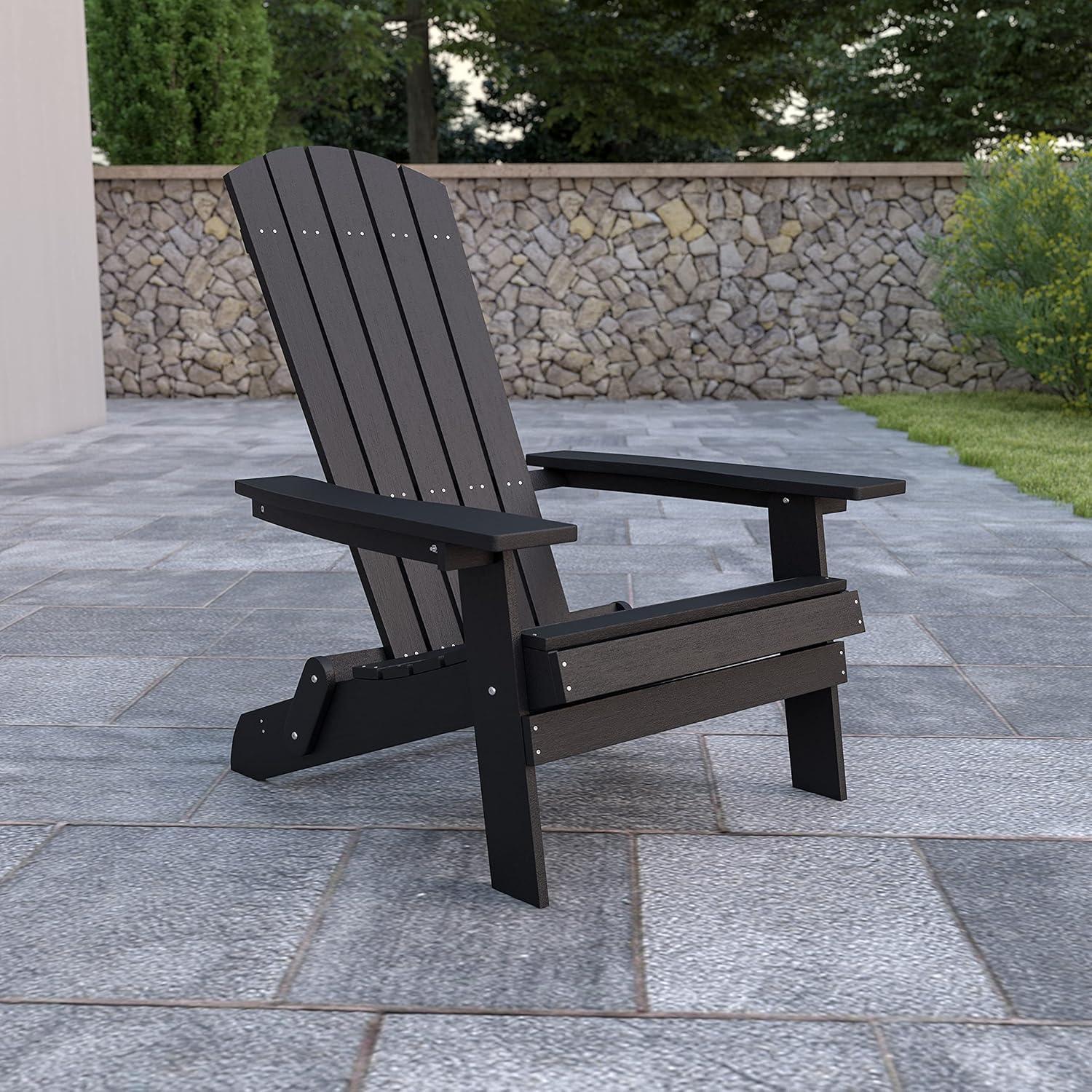 Flash Furniture Charlestown All-Weather Poly Resin Indoor/Outdoor Folding Adirondack Chair in Black