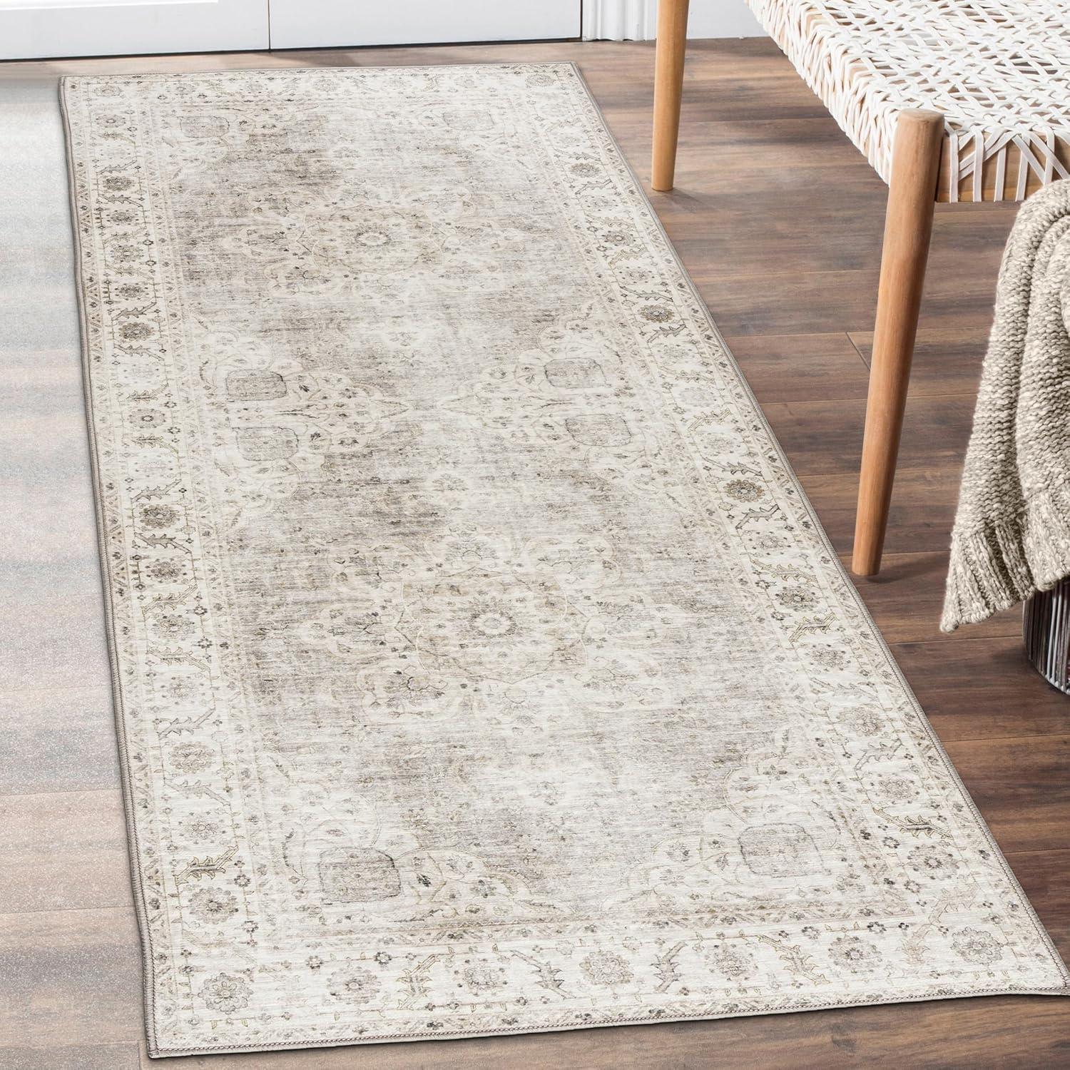 Ivory Medallion Synthetic Flat Woven Runner Rug