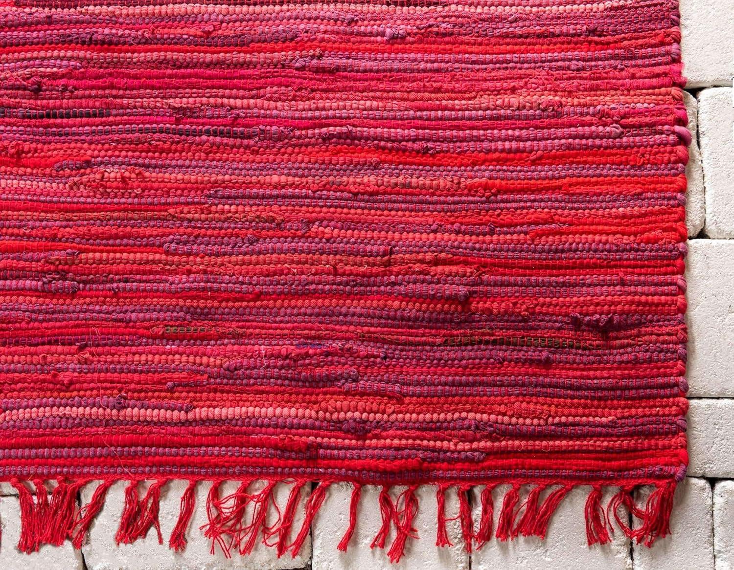 Presley Striped Hand-Knotted Cotton Red Area Rug