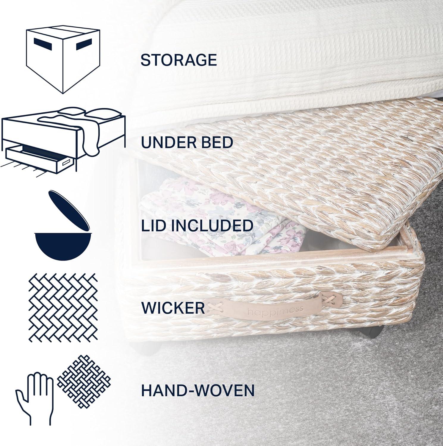 happimess Chett 26.38" Minimalist Hand-Woven Hyacinth/Wood Underbed Storage Bin with Wheels and Handles