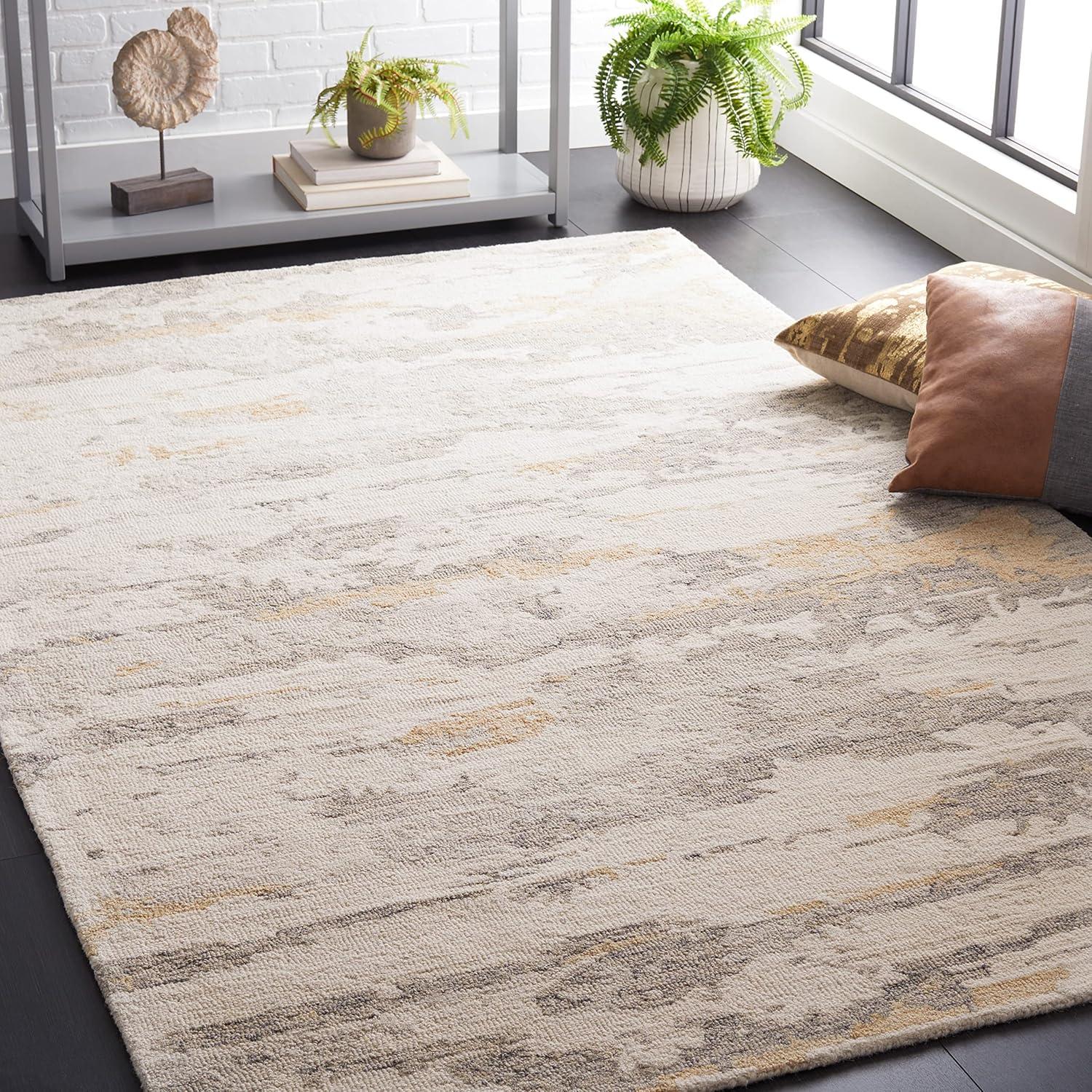 SAFAVIEH Abstract Seachlann Distressed Abstract Wool Area Rug, Ivory/Grey, 6' x 9'