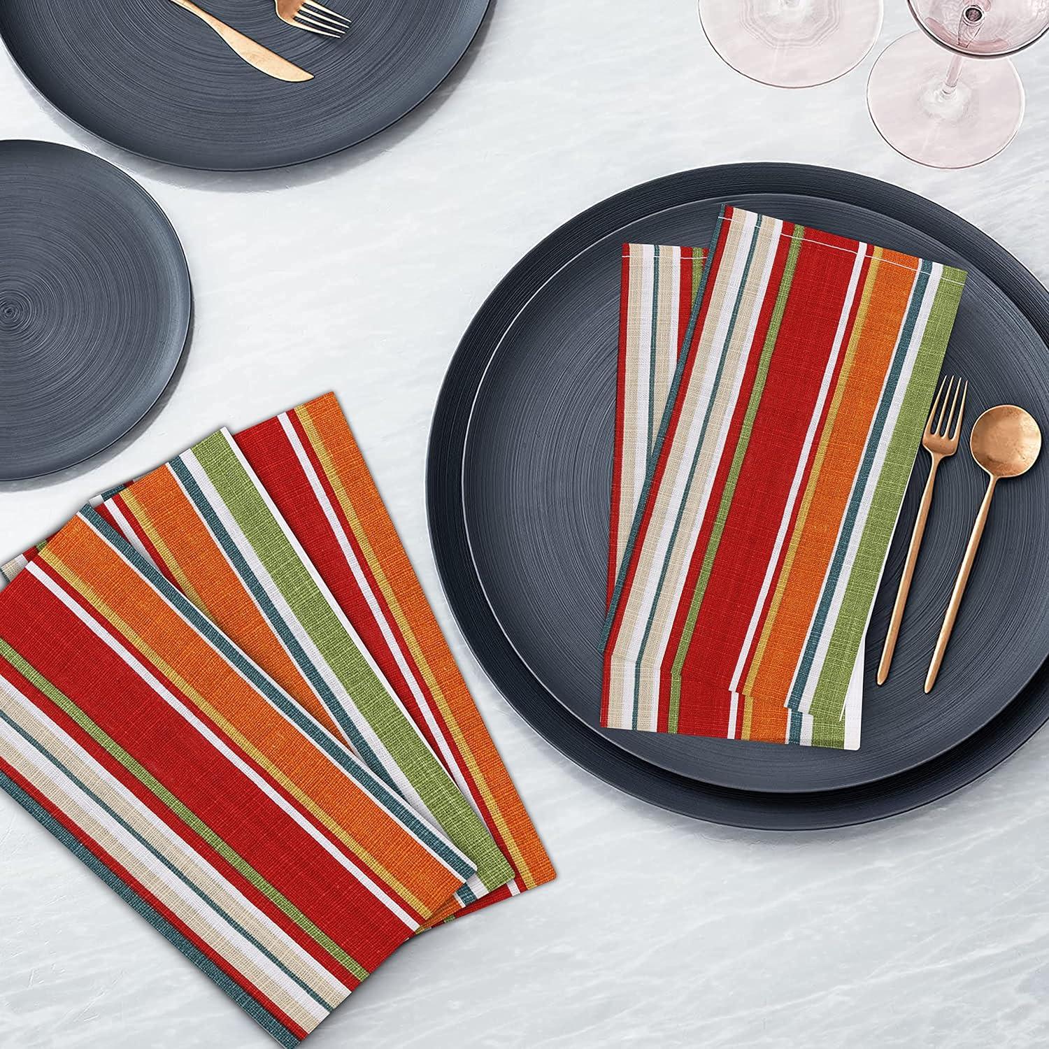 100% Cotton Multi-Stripe Square Kitchen Cloth Napkins