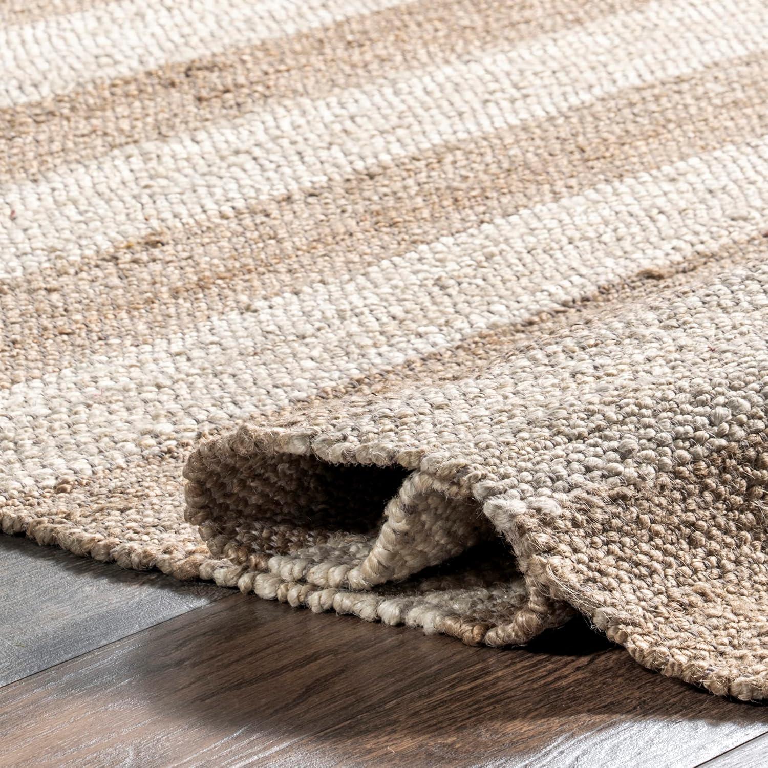 Alisia Handmade Striped Off-White Jute Runner Rug, 2' 6" x 8'