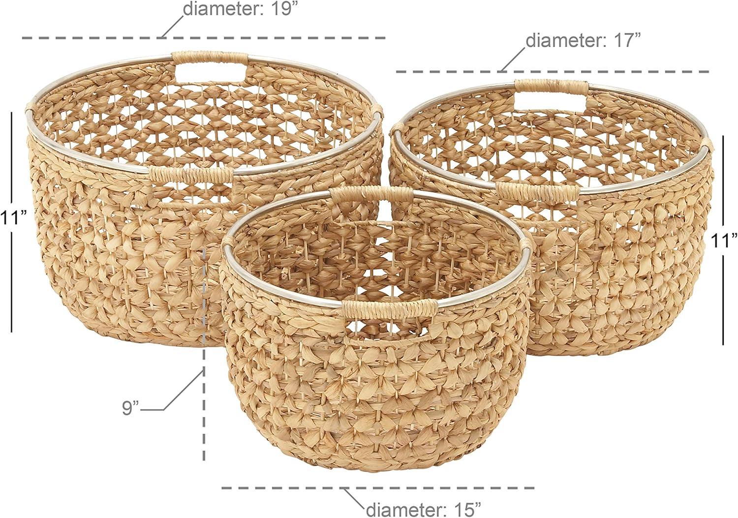 Polished Seagrass Round Storage Basket with Metal Handles