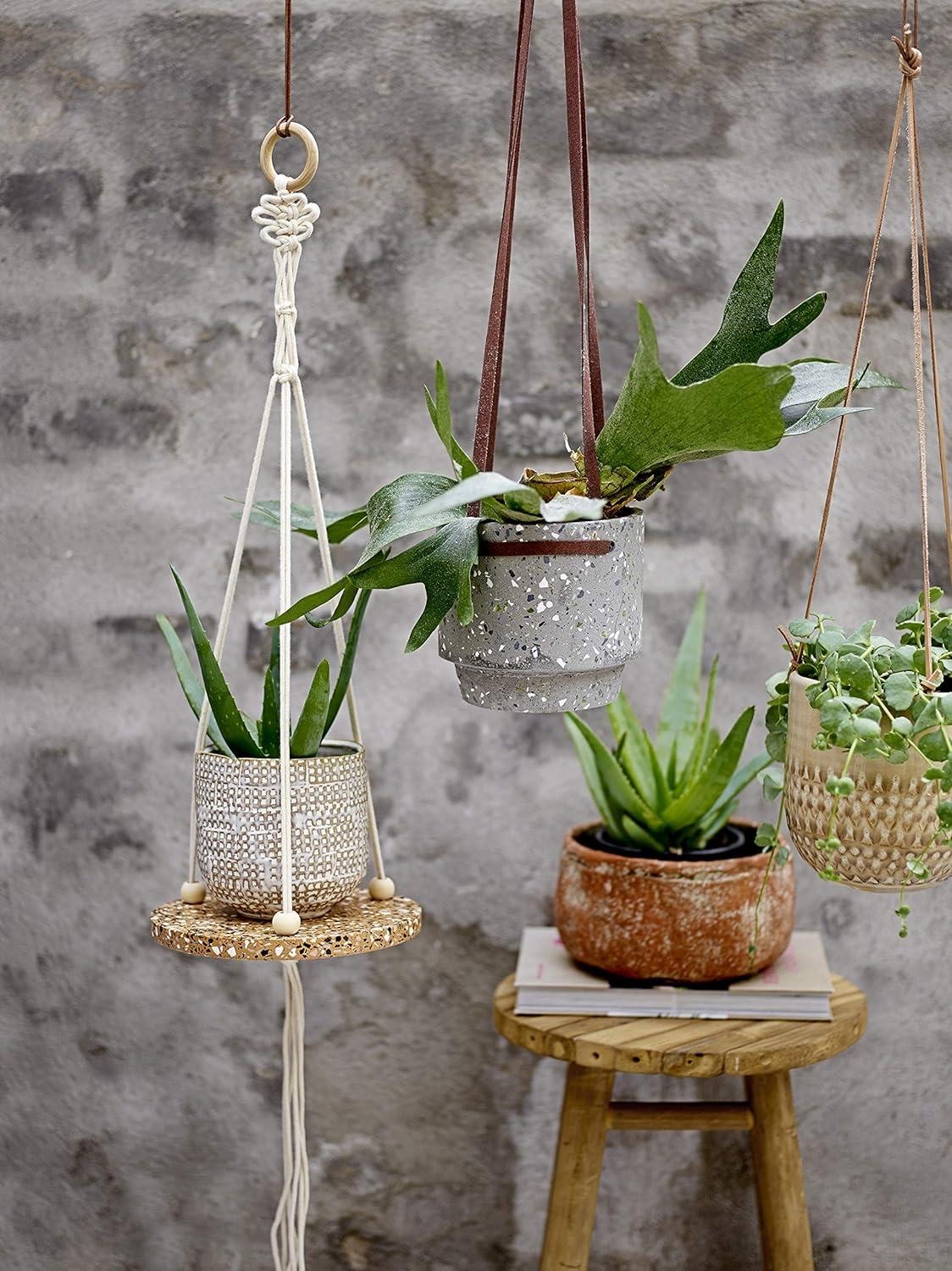 Distressed White Embossed Stoneware Planter with Woven Design