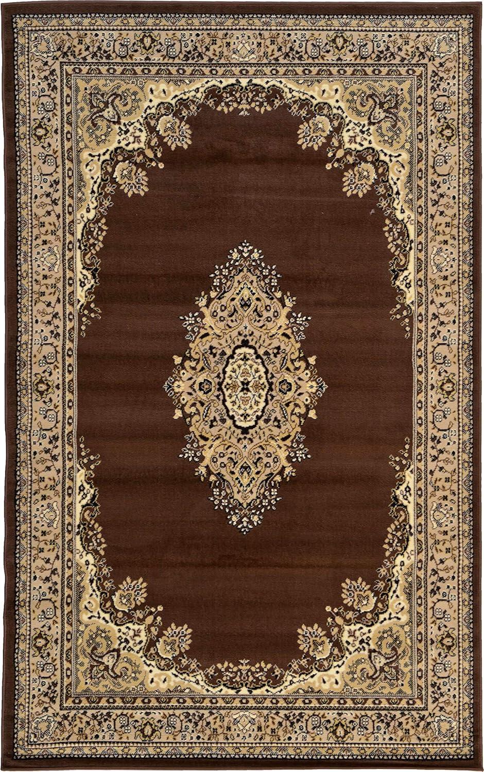 Unique Loom Washington Reza Rug Brown/Black 5' 1" x 8' Rectangle Floral French Perfect For Living Room Bed Room Dining Room Office