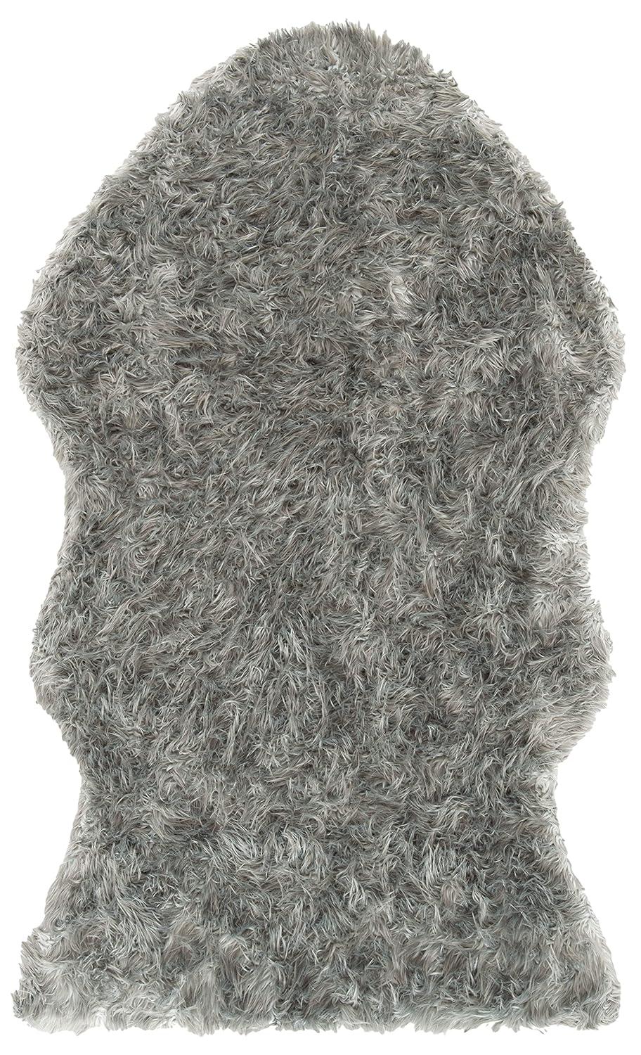 Faux Sheep Skin FSS118 Power Loomed Area Rug - Dark Grey - 4'x6' - Safavieh.
