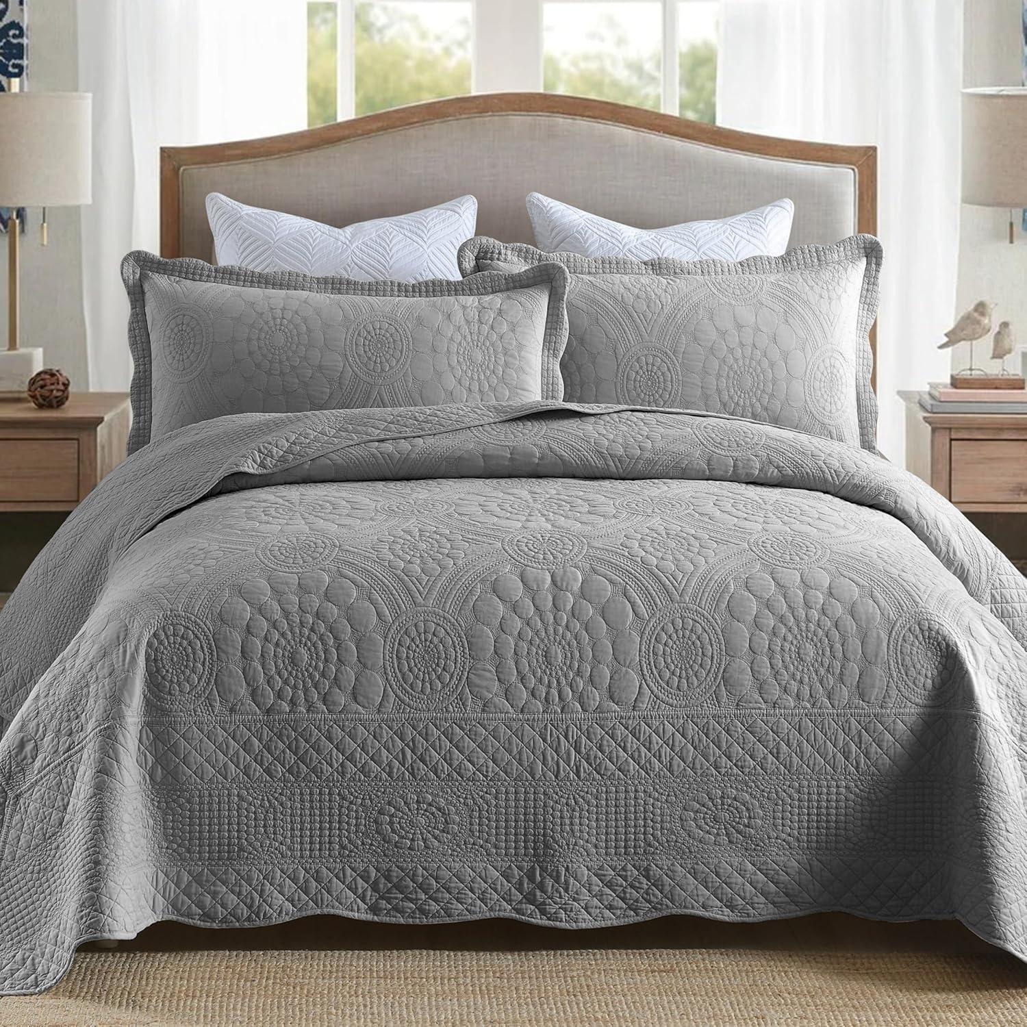 MarCielo 3-Piece 100% Cotton Oversized Bedspread Quilt Set Coverlet Set Farmhouse Bedding Set TF