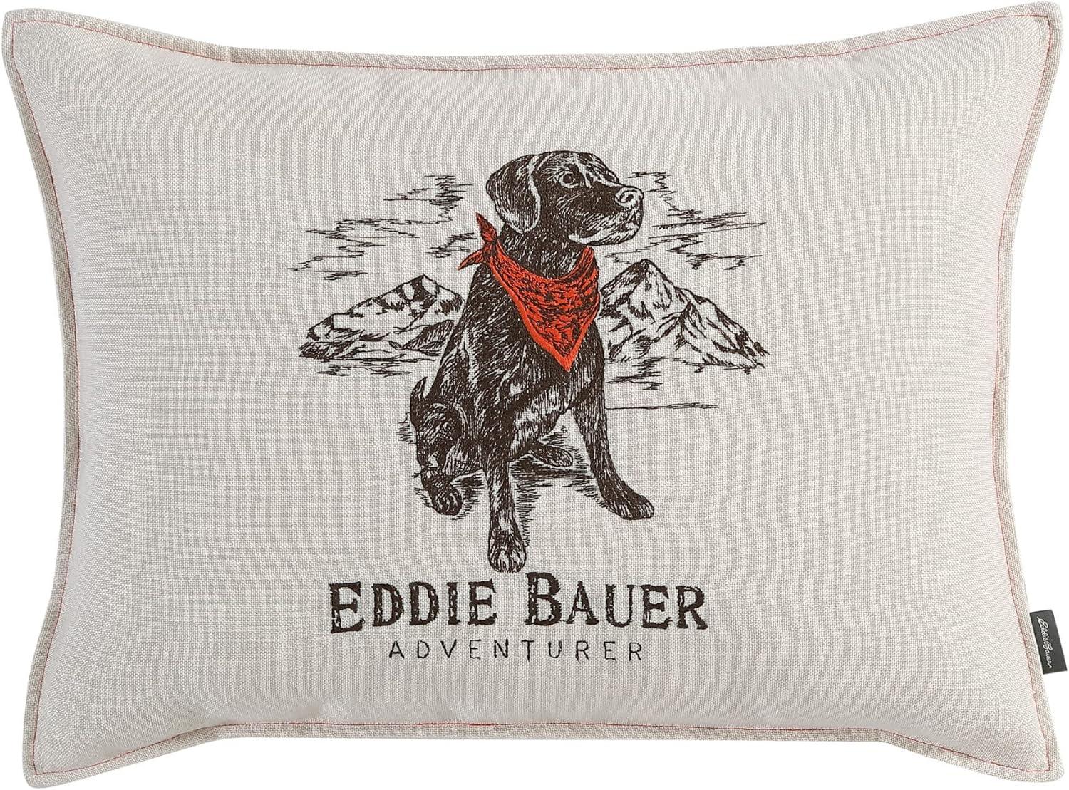 Adventurer Beige Polyester 15"x20" Throw Pillow Cover with Dog Motif