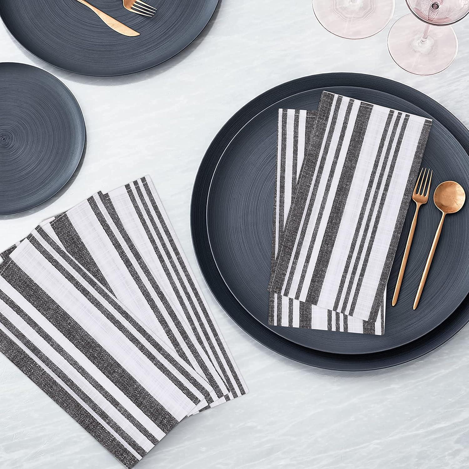 Ruvanti Cloth Napkins Set of 12 Cotton 100%, 20x20 inches Napkins Cloth Washable, Soft, Absorbent. Cotton Napkins for Parties, Christmas, Thanksgiving, Weddings, Dinner Napkins Cloth - Grey Stripes