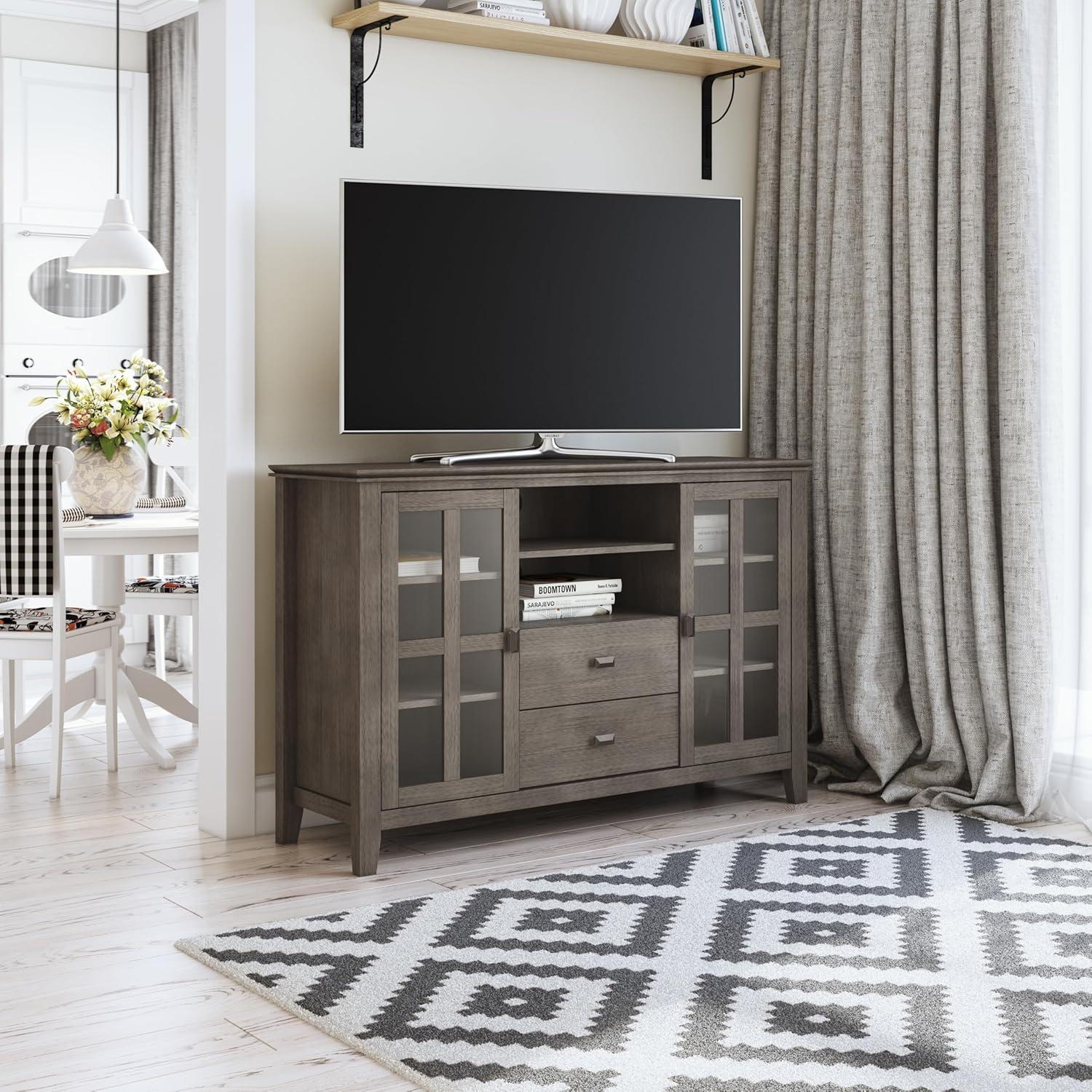 Artisan Wood 53" Transitional TV Media Stand in Farmhouse Gray For TVs up to 60"