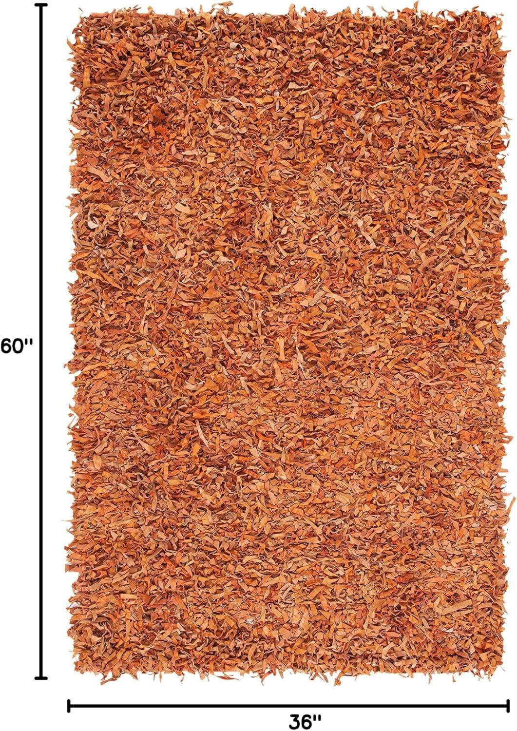 SAFAVIEH Leather Shag Dimitri Solid Area Rug, Saddle, 3' x 5'