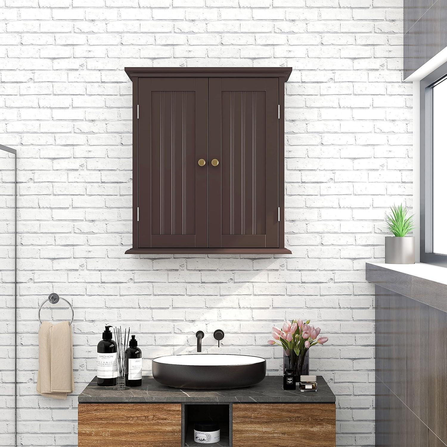ChooChoo Bathroom Wall Cabinet, Over The Toilet Space Saver, Medicine Cabinet with 2 Doors and Adjustable Shelves