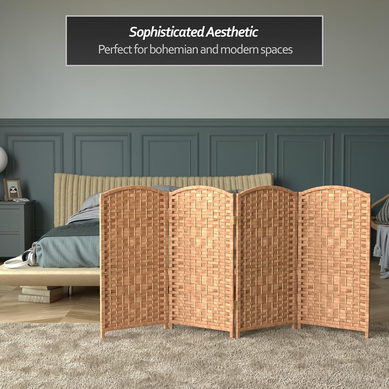 Pantalla Plegable de Fibra de Tejido de Diamante Corto de 3 Pies - Natural - 4 Paneles