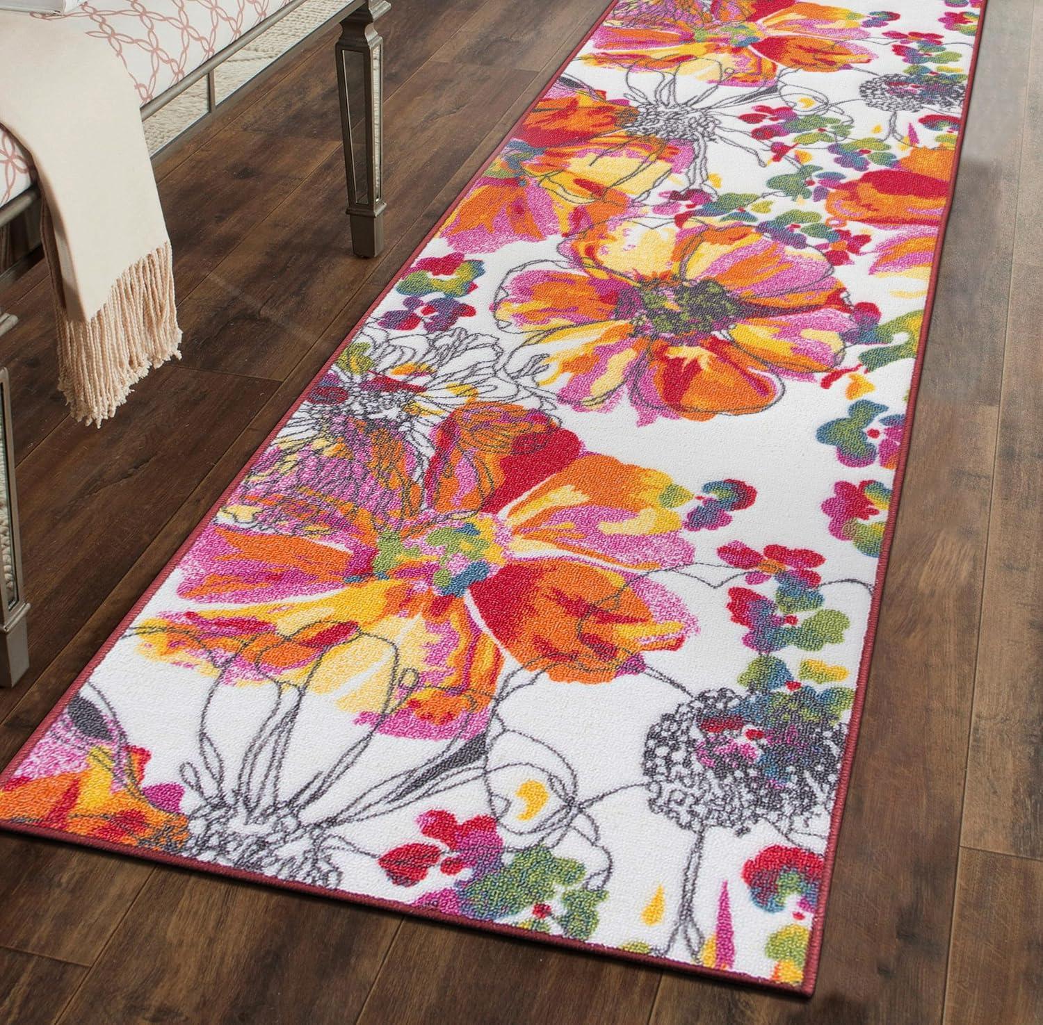 World Rug Gallery Modern Bright Flowers Non-Slip Area Rug