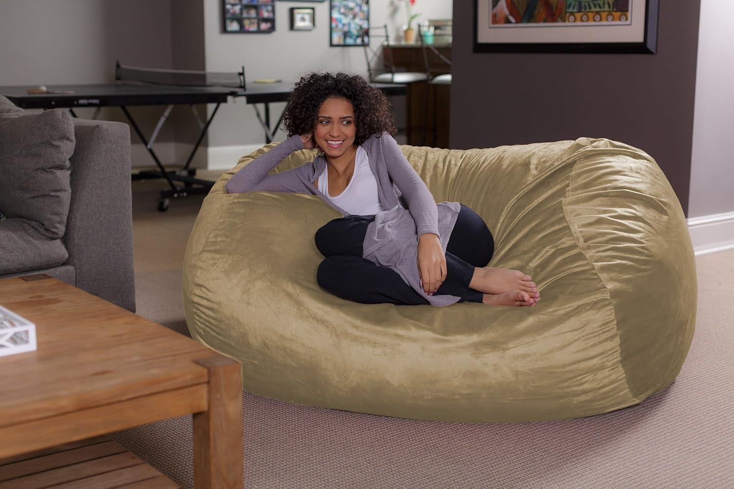Sofa Sack Bean Bag Lounger - Plush Bean Bag Sofas with Super Soft Microsuede Cover - XL Memory Foam Stuffed Lounger Chairs for Kids, Adults, Couples - Jumbo Bean Bag Chair Furniture 6 Feet - Camel