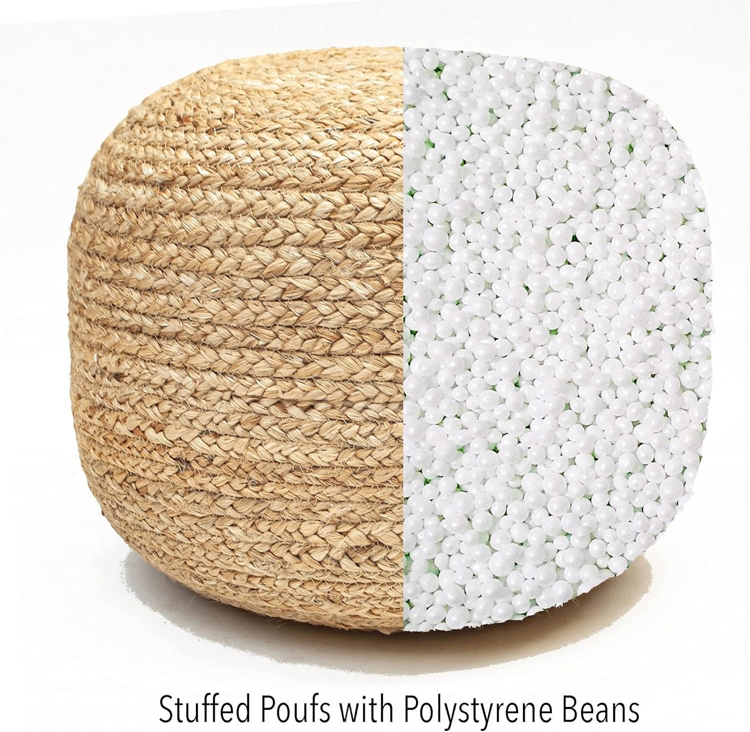 Chardin home- Natural Braided Ottoman Pouf - Cozy & Bohemian Jute/Hemp Hand Crafted Casual Seating for Home, Office, Bedroom, 18"x18"x14". (Golden Brown)