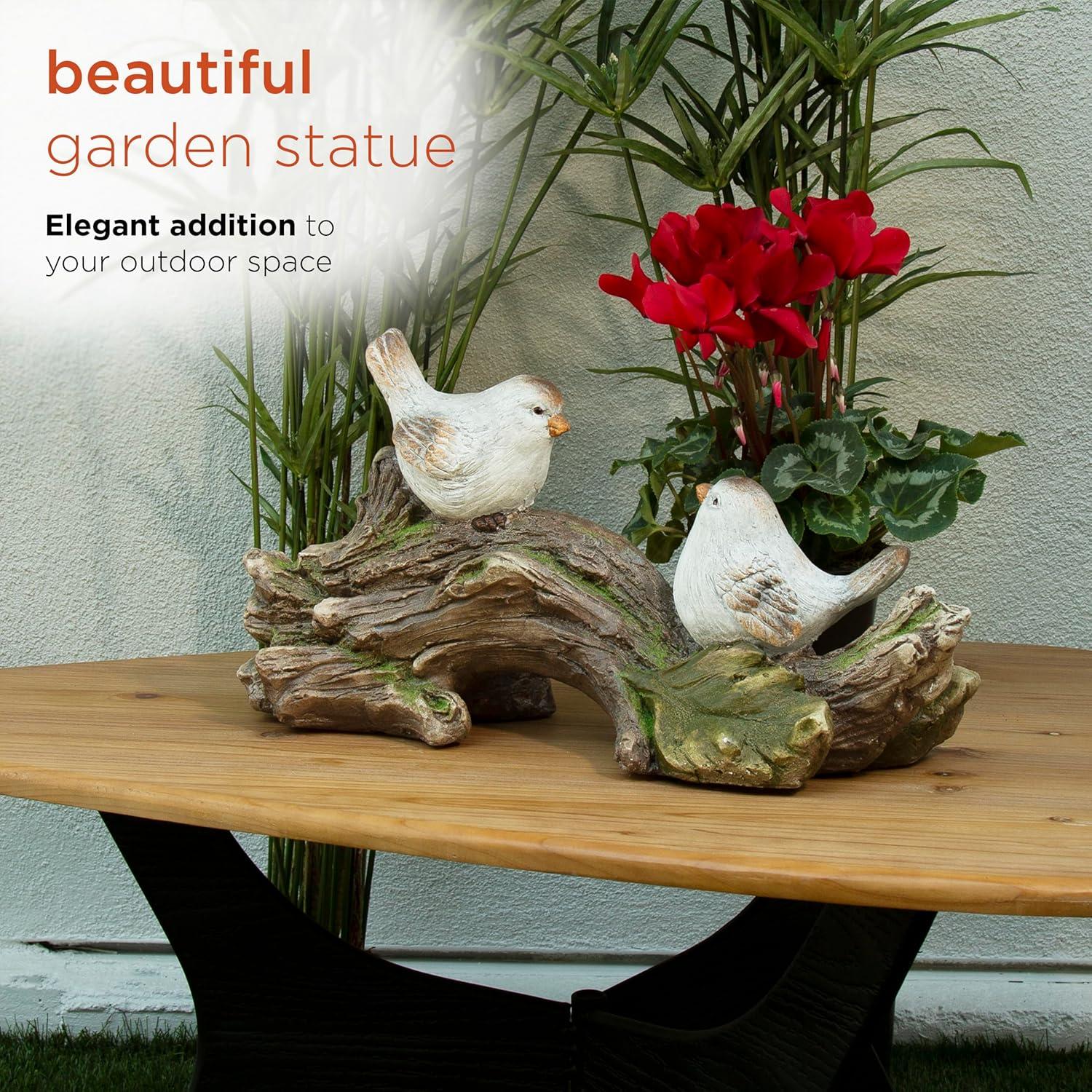 Multicolored 11" Birds on Wood Branch Garden Statue