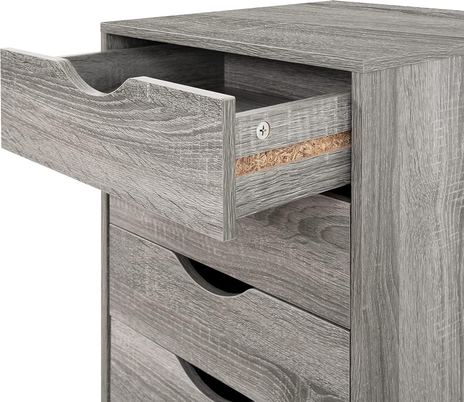 Grey Oak 5-Drawer Office Storage Cabinet with Casters